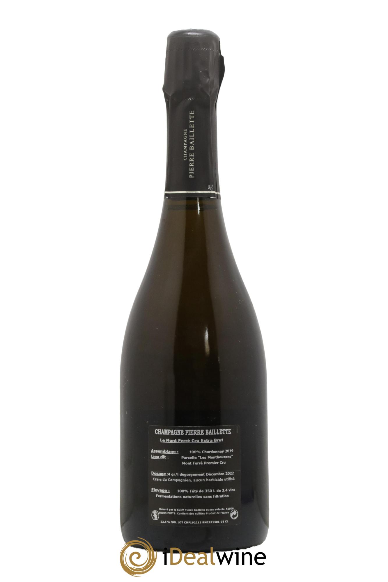 Champagne Extra Brut Permier Cru Le Mont Ferre Maison Pierre Baillette 2019 - Lot de 1 bouteille - 1