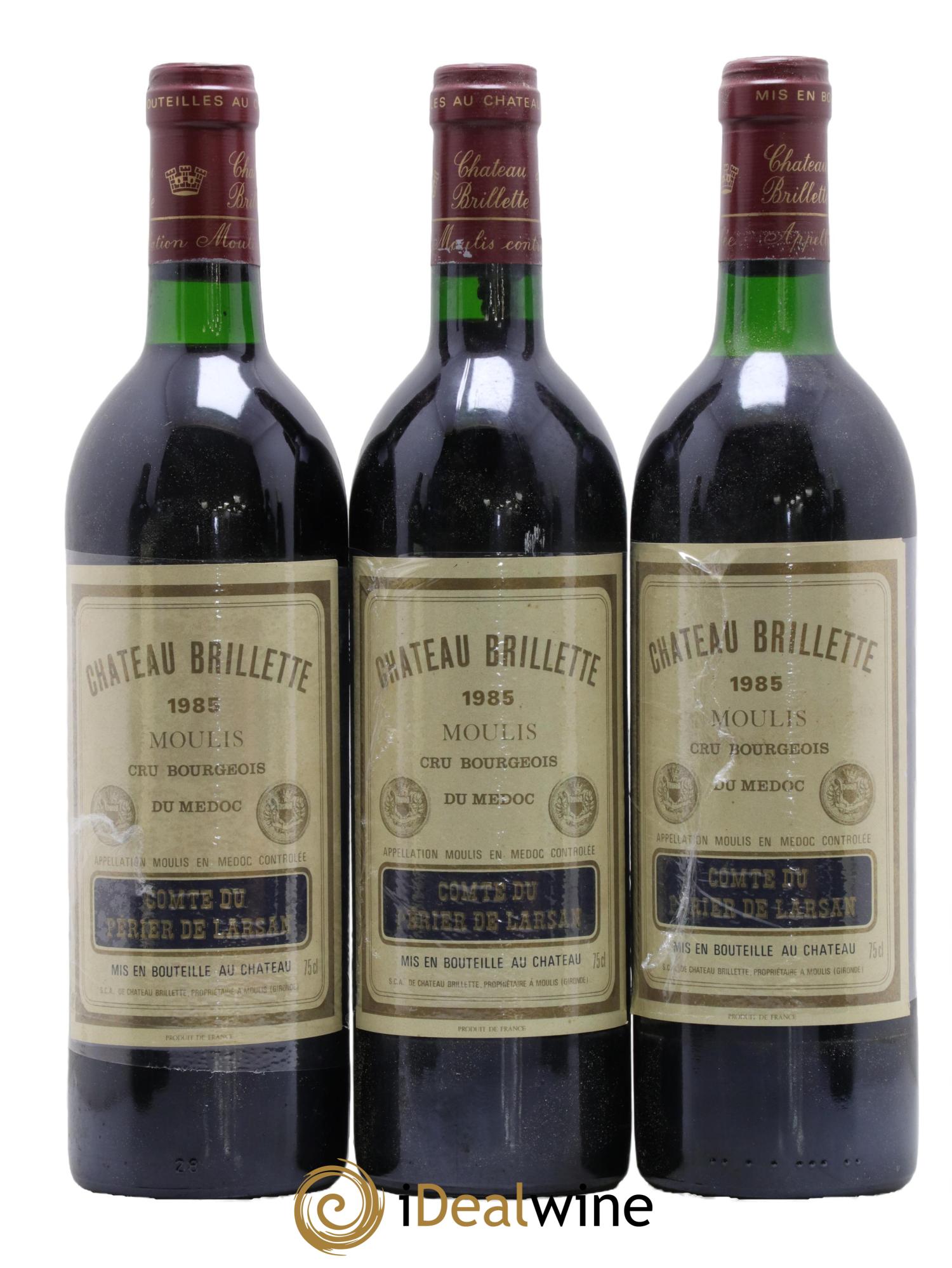 Château Brillette Cru Bourgeois 1985 - Lot de 3 bouteilles - 0