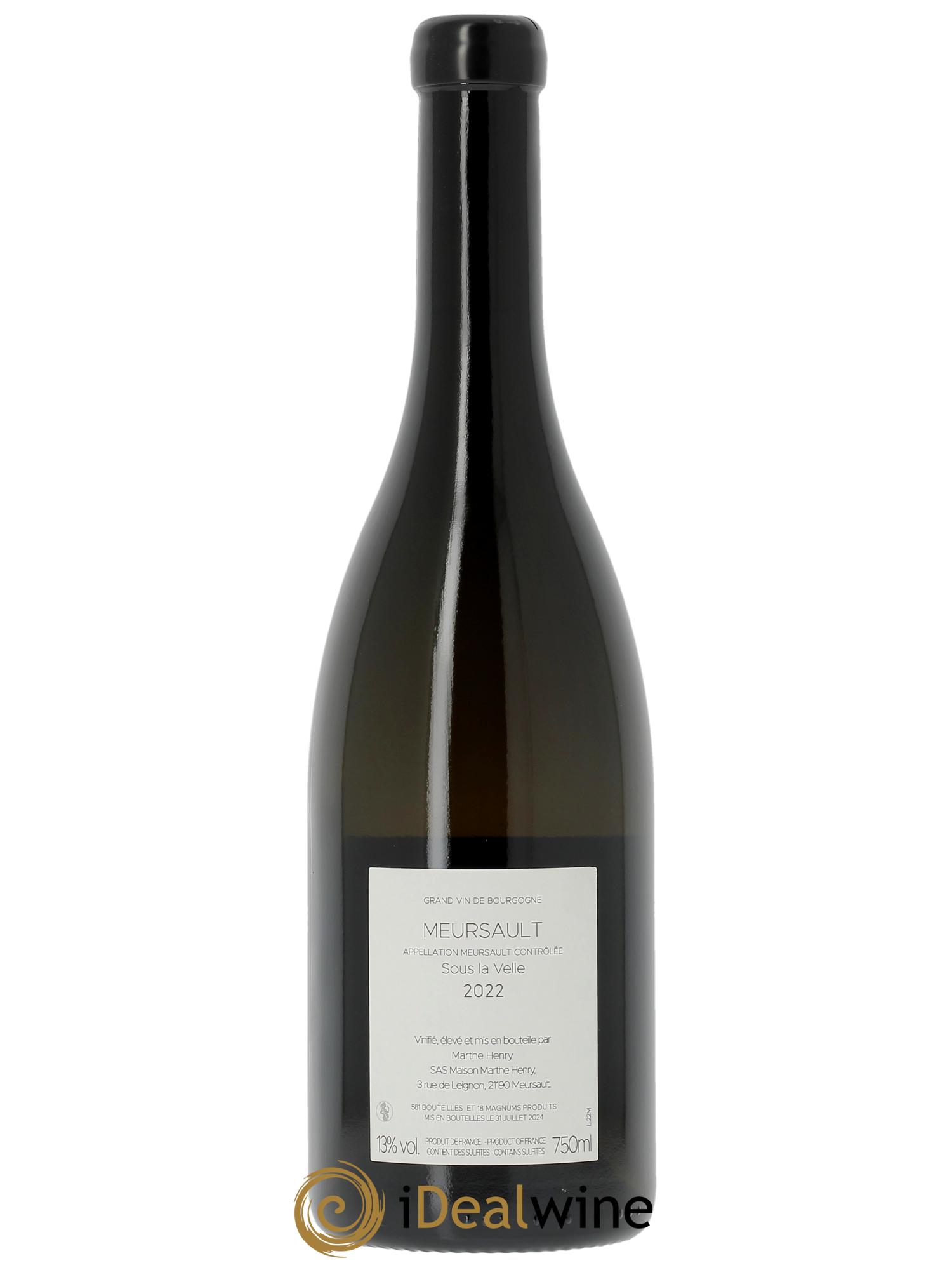 Meursault Sous la Velle Marthe Henry 2022 - Lot de 1 bouteille - 1