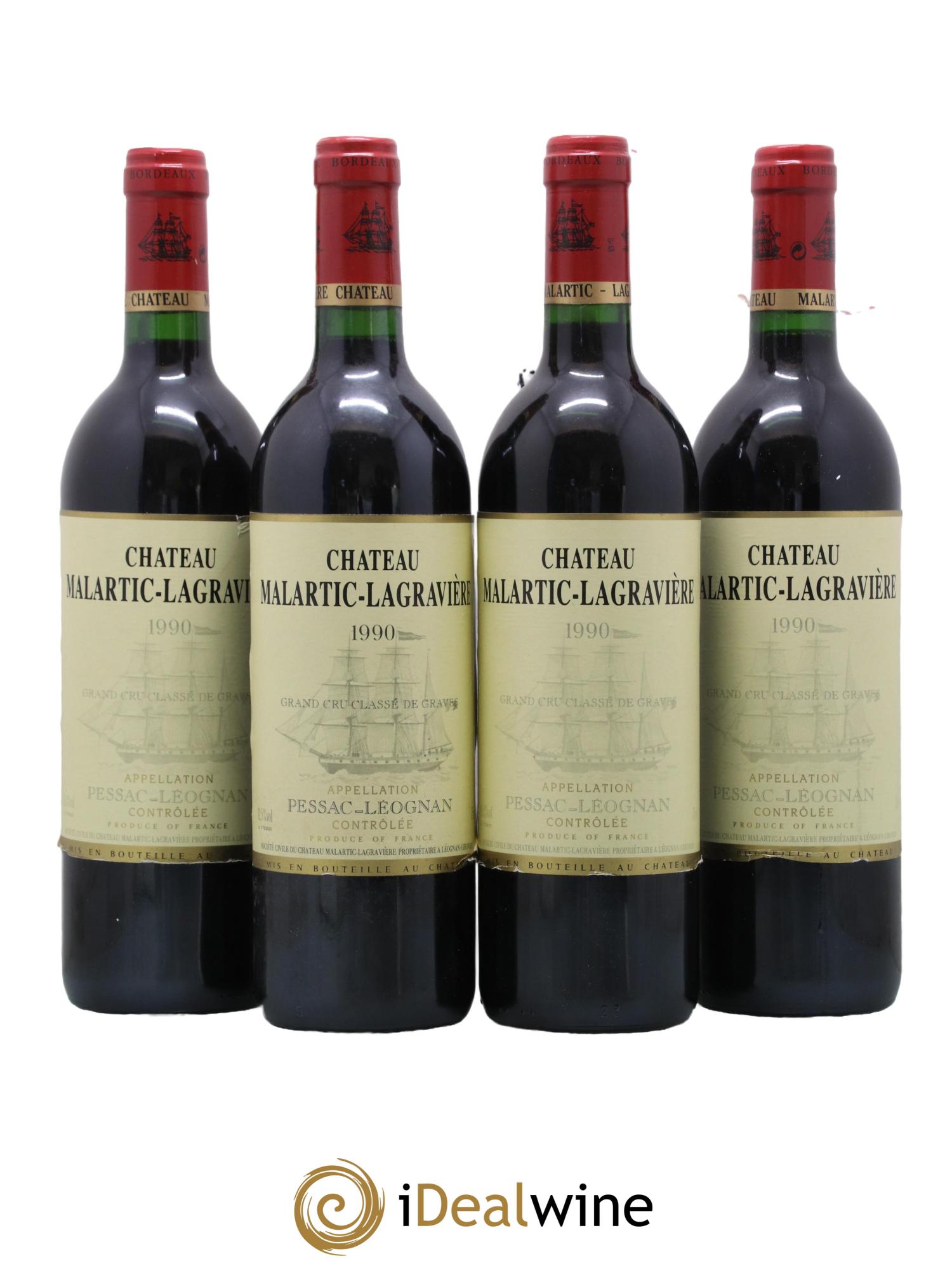 Château Malartic-Lagravière Cru Classé de Graves 1990 - Lot de 4 bouteilles - 0