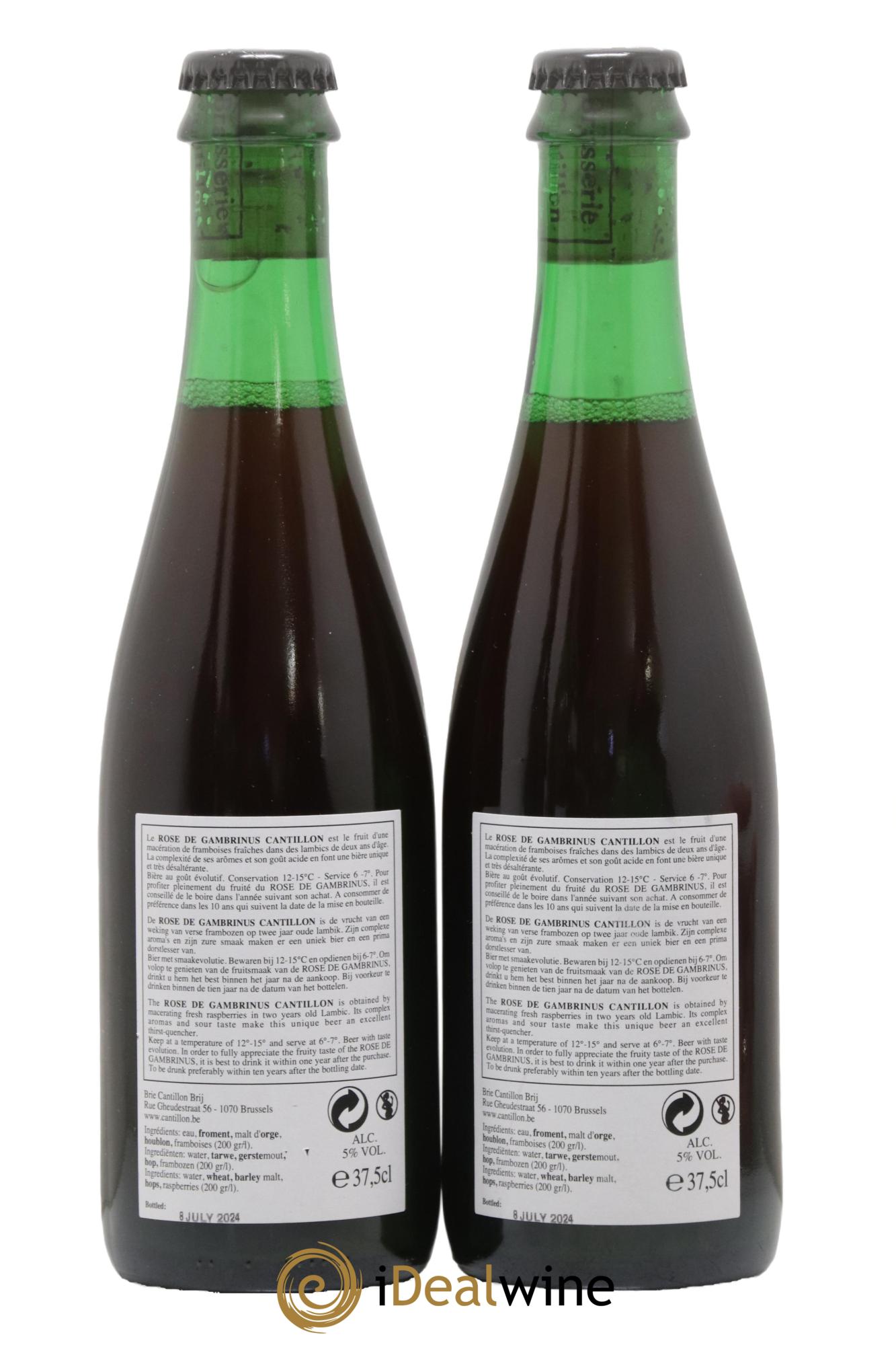 Bière Lambic Bio Rosé de Grambrinus Cantillon embouteillé en 2024 - Lot de 2 demi bouteilles - 1
