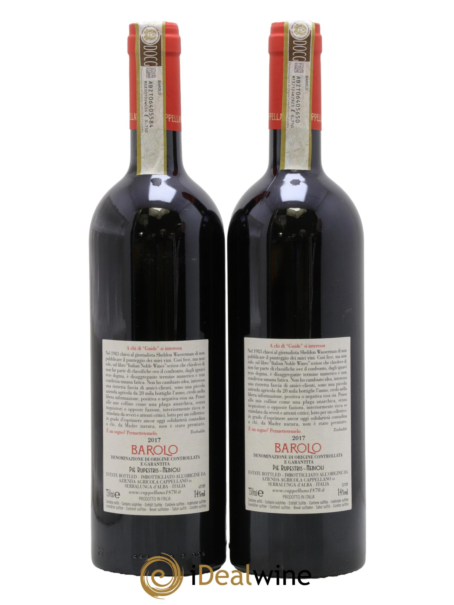 Barolo DOCG Pie Rupestris Cappellano 2017 - Lot de 2 bouteilles - 1