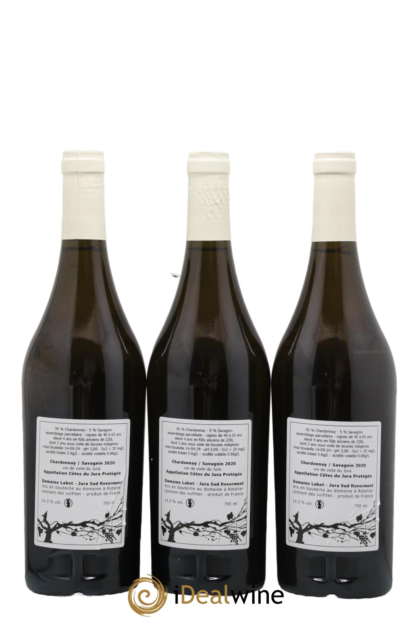 Côtes du Jura Vin de Voile Chardonnay-Savagnin cuvée de garde Romain - Julien - Charline Labet 2020 - Lot de 3 bouteilles - 1