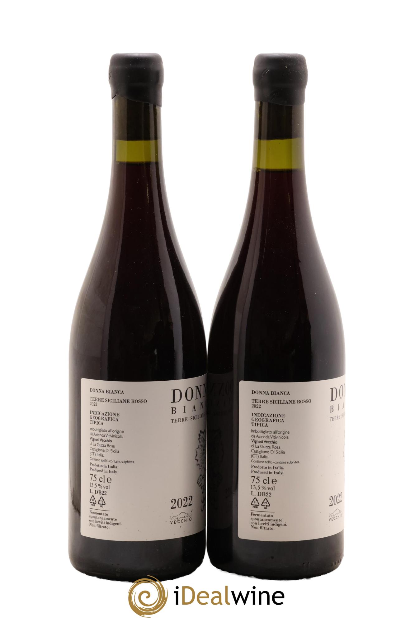 Italie Terre Siciliane Rosso IGT Donna Bianca Vigneti Vecchio 2022 - Lot de 2 bouteilles - 1
