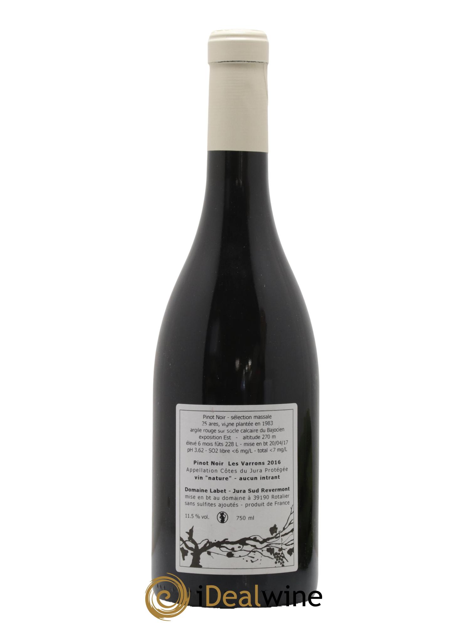 Côtes du Jura Pinot Noir Les Varrons Sélection Massale Romain - Julien - Charline Labet 2016 - Lot de 1 bouteille - 1