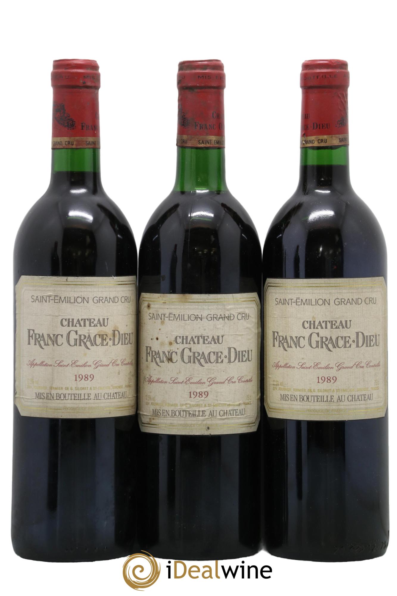 Saint-Émilion Grand Cru Château Franc Grâce Dieu 1989 - Lot de 3 bouteilles - 0