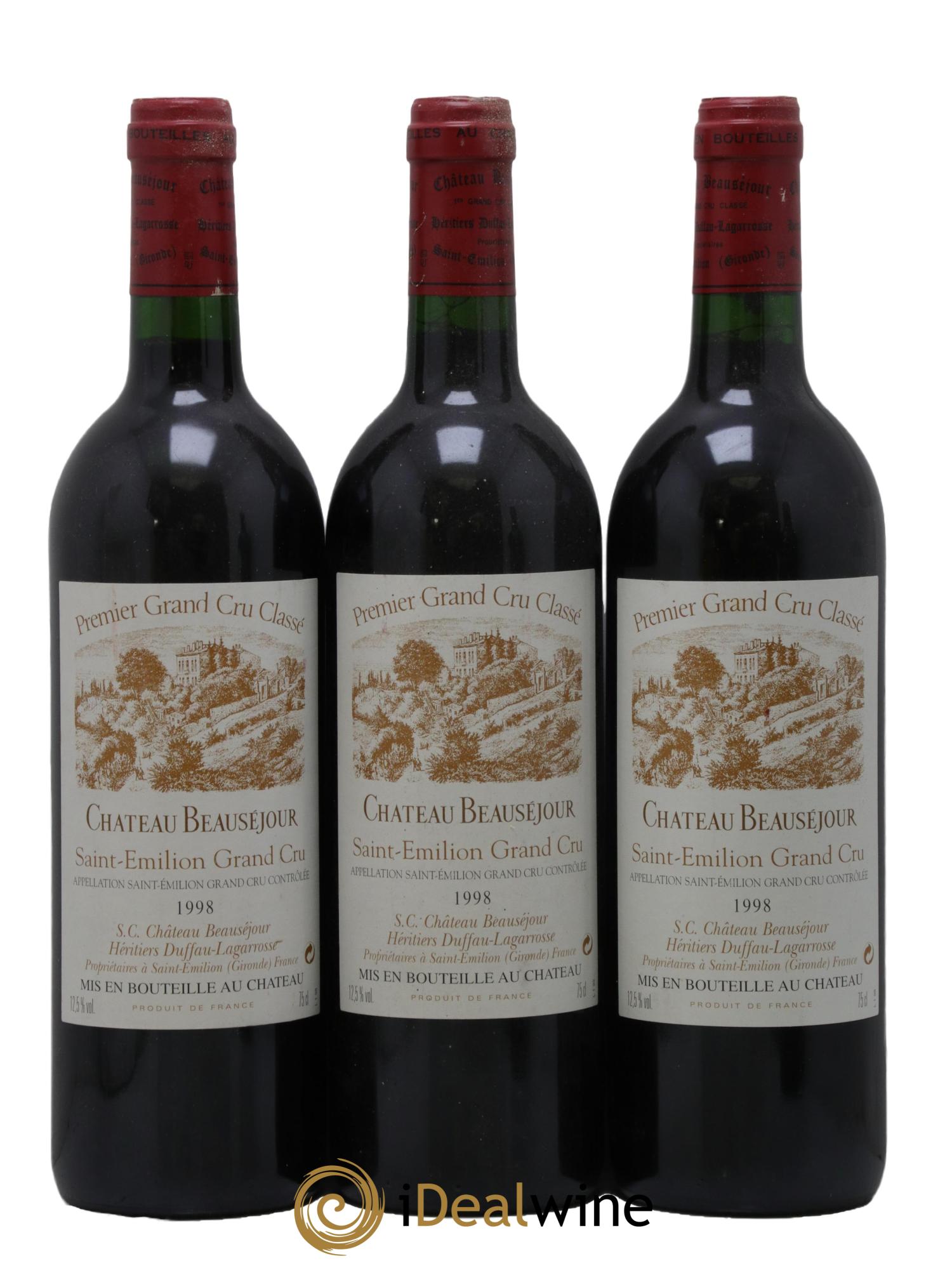 Château Beauséjour (Duffau-Lagarrosse) 1er Grand Cru Classé B 1998 - Lot de 3 bouteilles - 0