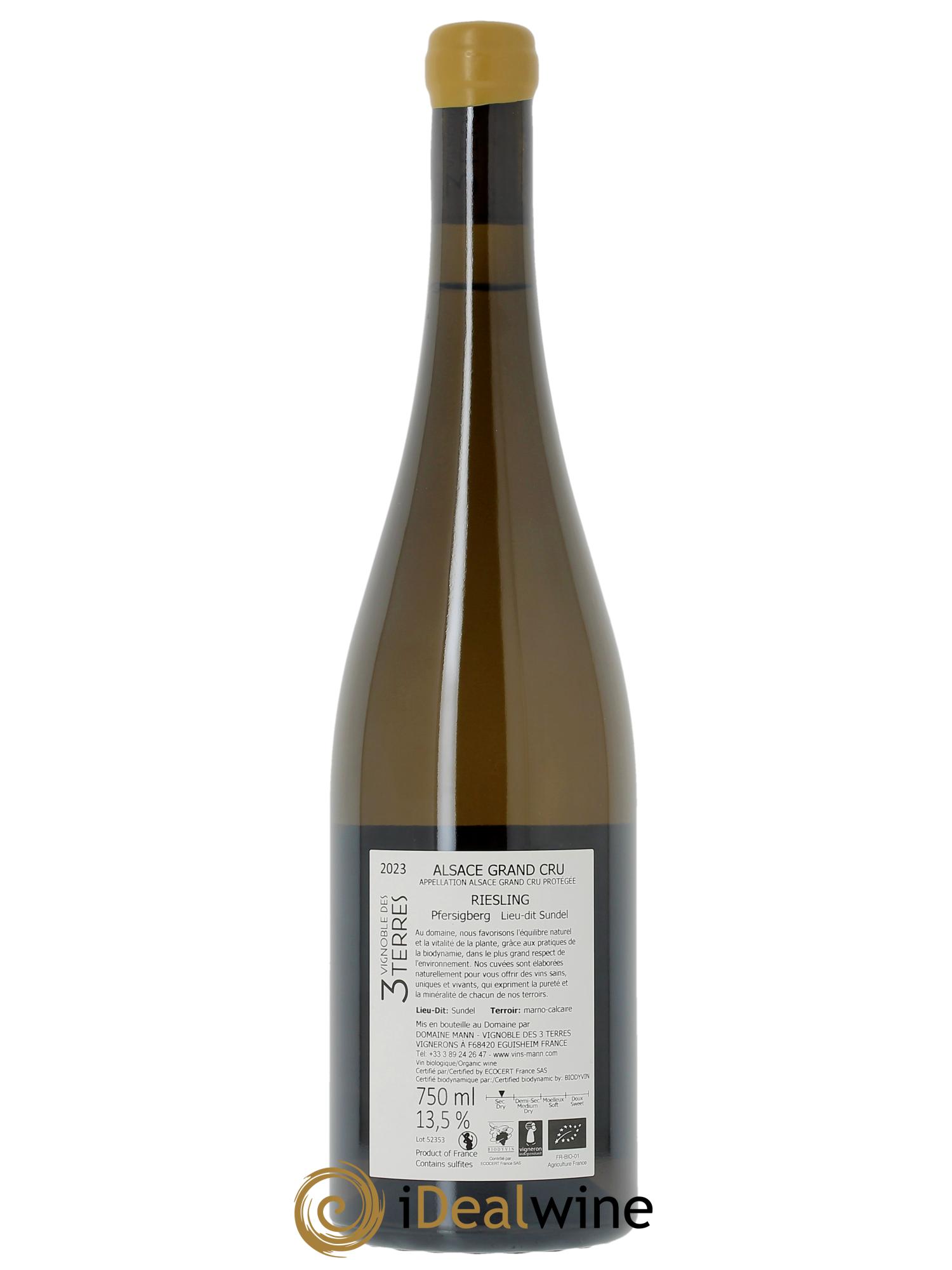 Alsace Grand Cru Riesling Grand Cru Pfersigberg Vignoble des 3 Terres - Domaine Mann  2023 - Lot de 1 bouteille - 1