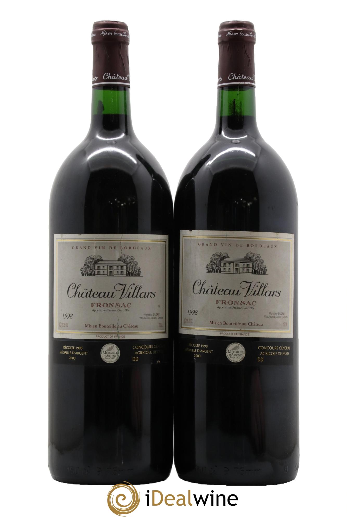 Fronsac Château Villars 1998 - Posten von 2 Magnum - 0