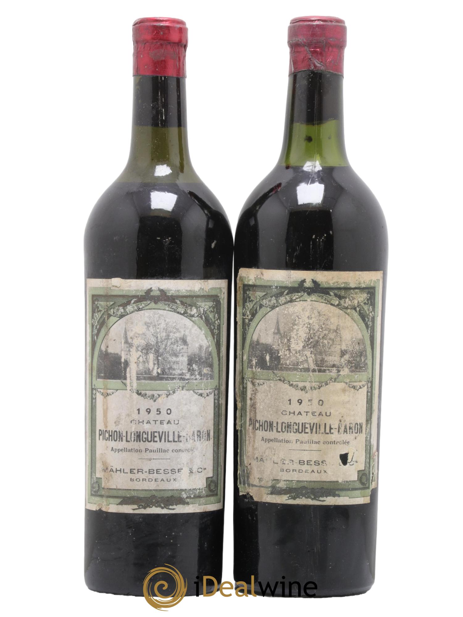 Pichon Longueville Baron 2ème Grand Cru Classé Mise Mähler-Besse 1950 - Lot de 2 bouteilles - 0