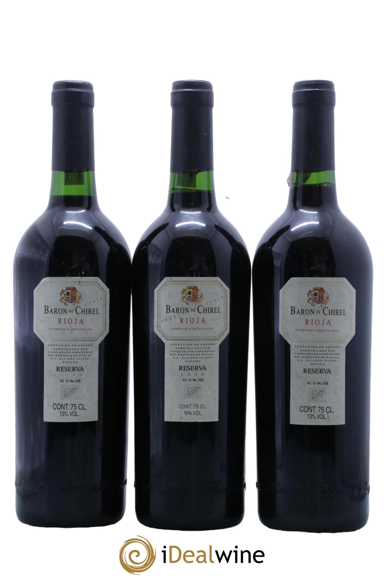 Rioja DOCA Baron De Chirel Reserva 1994 - Lot de 3 bouteilles - 0
