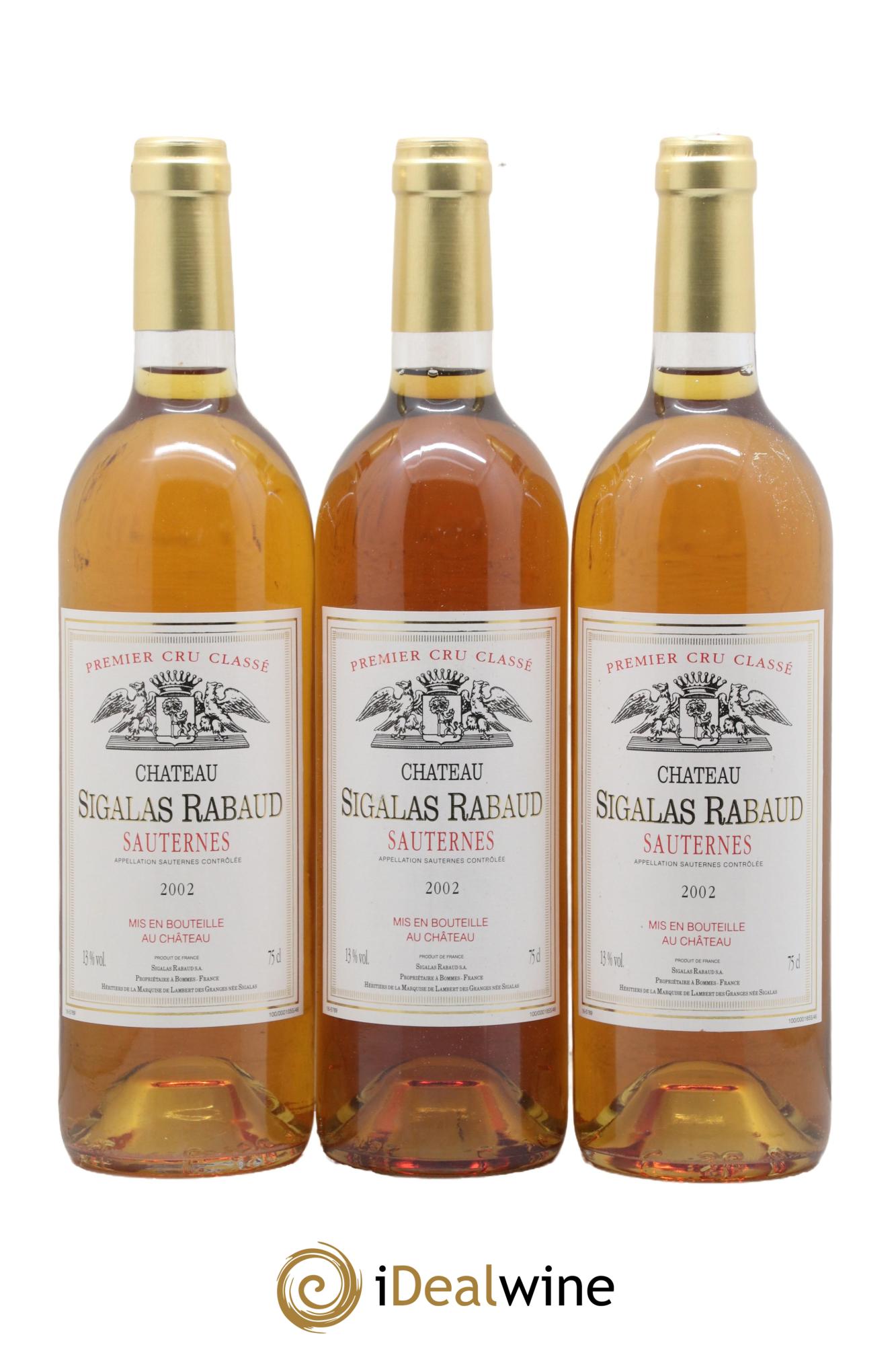 Château Sigalas Rabaud 1er Grand Cru Classé 2002 - Lot de 3 bouteilles - 0