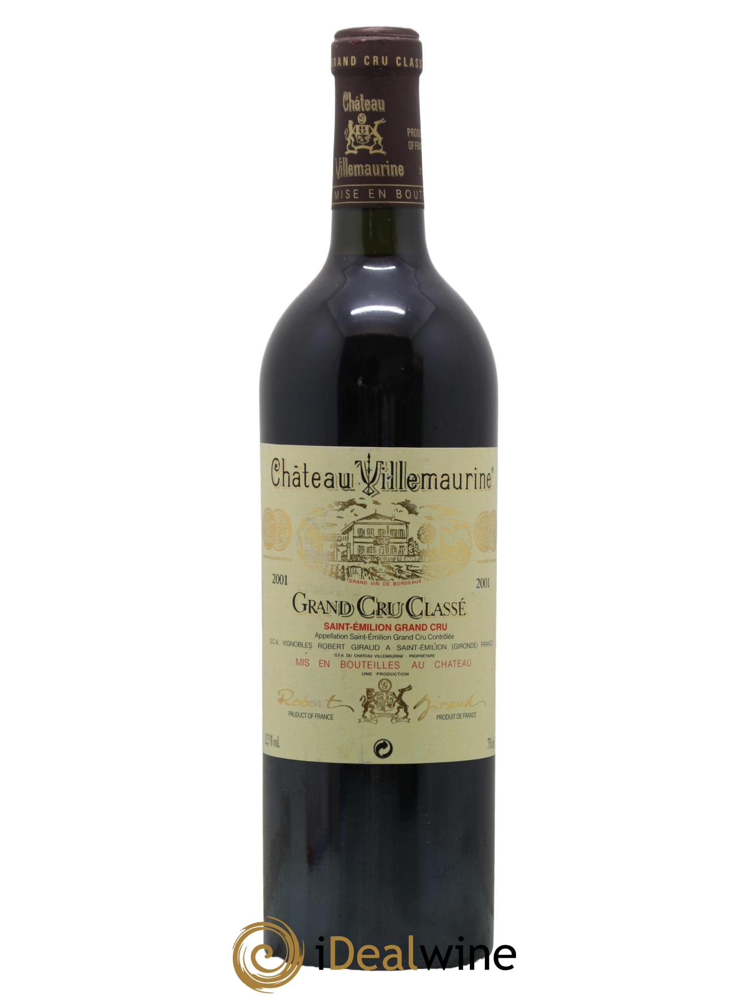 Château Villemaurine Grand Cru Classé 2001 - Lot de 1 bouteille - 0