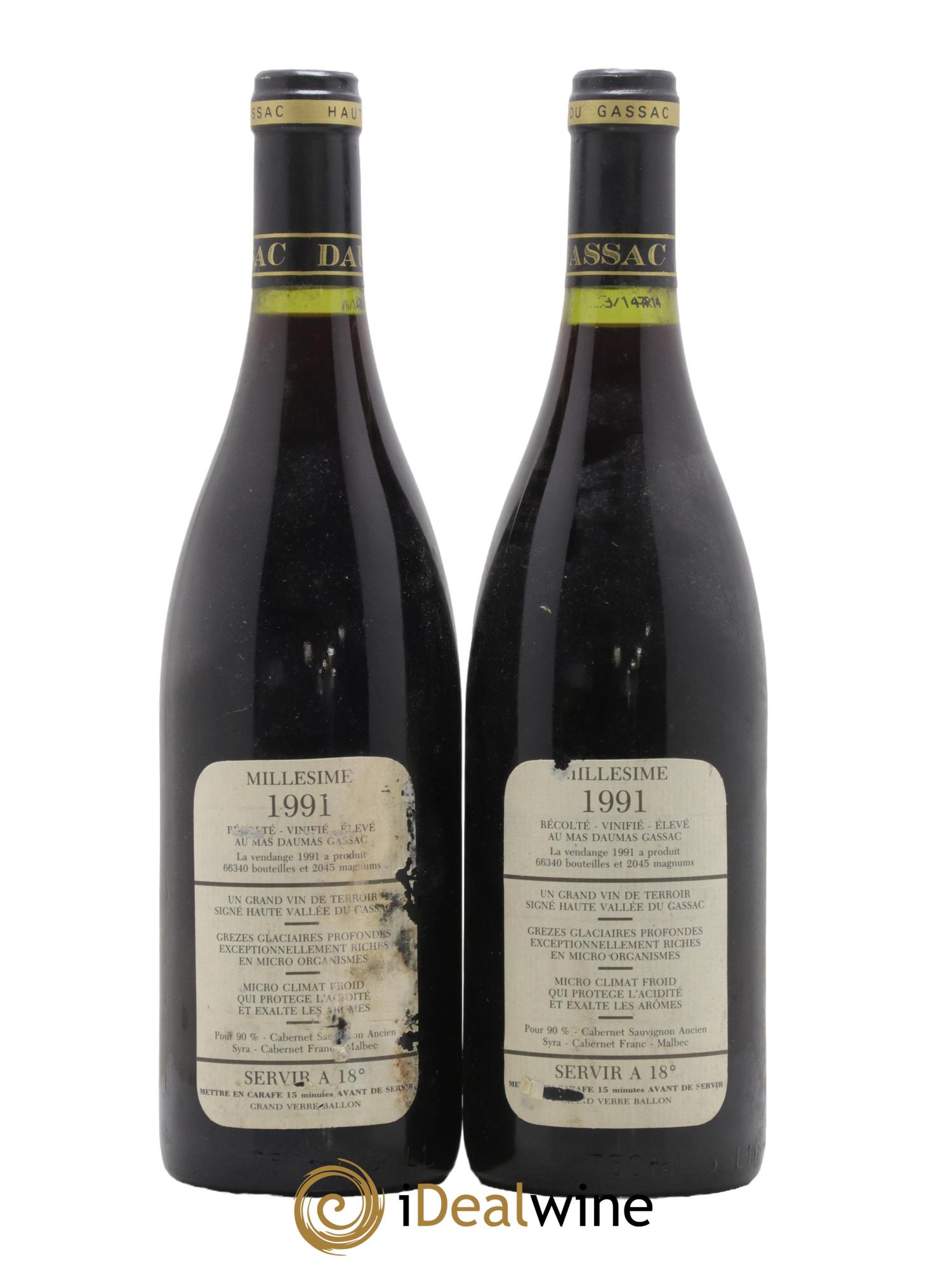 IGP St Guilhem-le-Désert - Cité d'Aniane Mas Daumas Gassac Famille Guibert de La Vaissière 1991 - Lotto di 2 bottiglie - 1