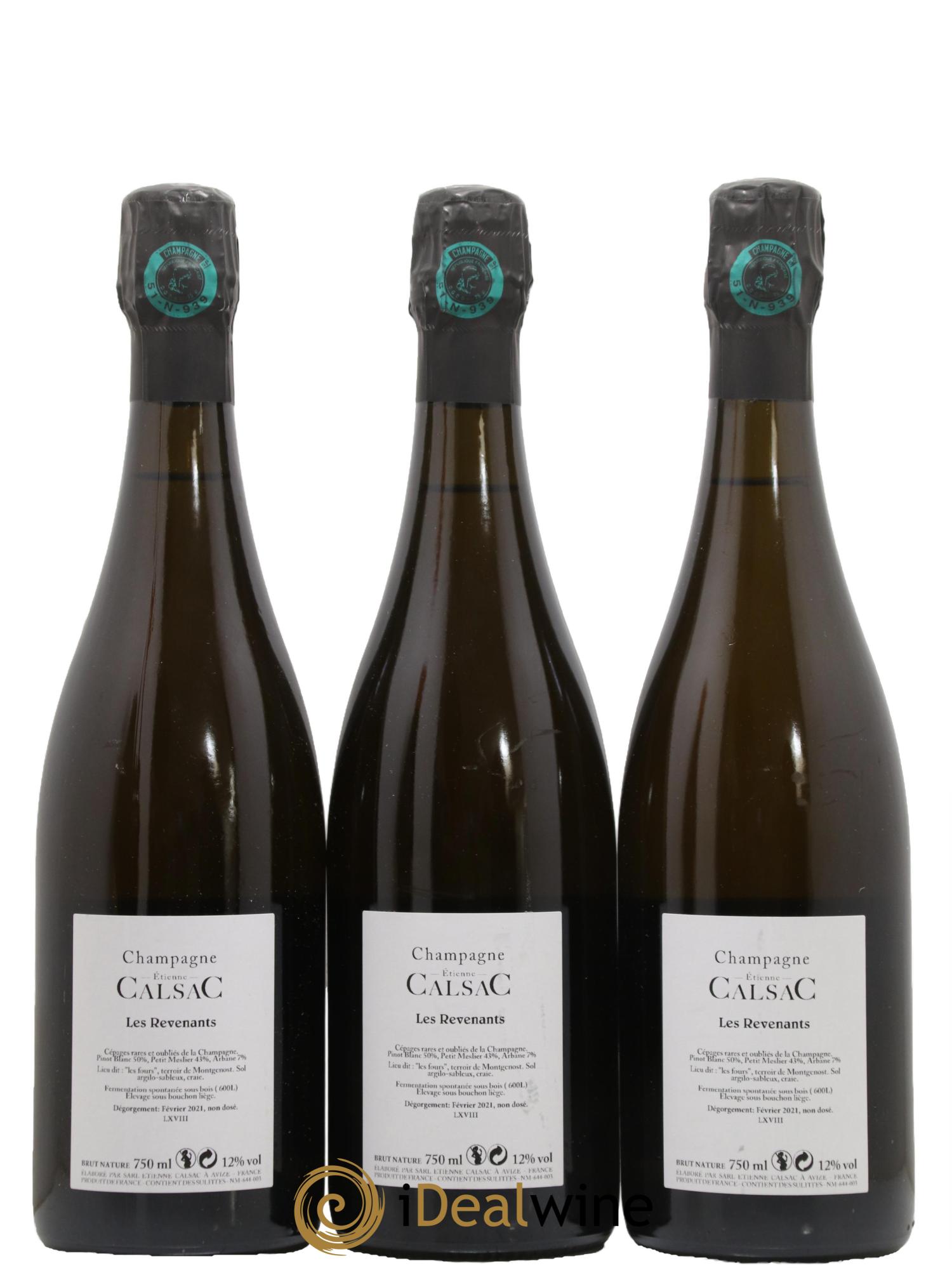 Les Revenants Blanc de Blancs Extra-Brut Etienne Calsac - Lot de 3 bouteilles - 1