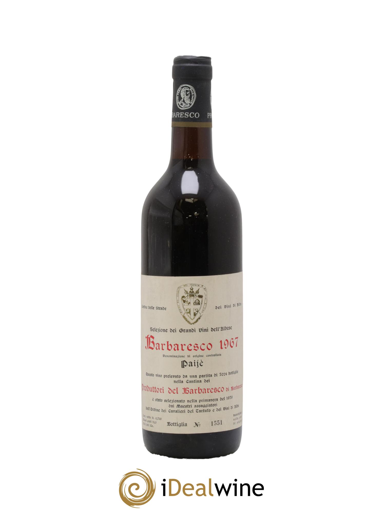 Barbaresco DOCG Riserva Paje Produttori del Barbaresco Cavalieri Del Tartufo 1967 - Lot de 1 bouteille - 0