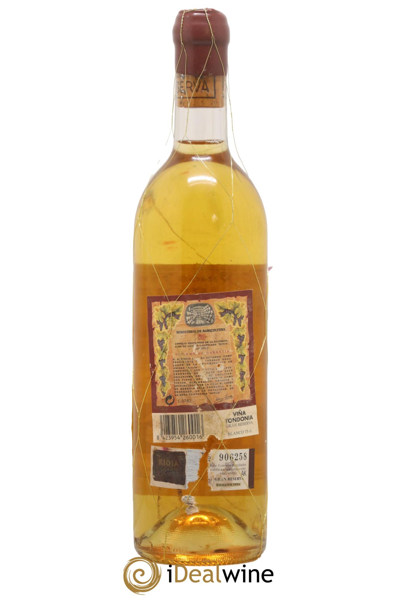 Rioja Gran Reserva Blanco Vina Tondonia R. Lopez de Heredia 1996 - Lot de 1 bouteille - 1