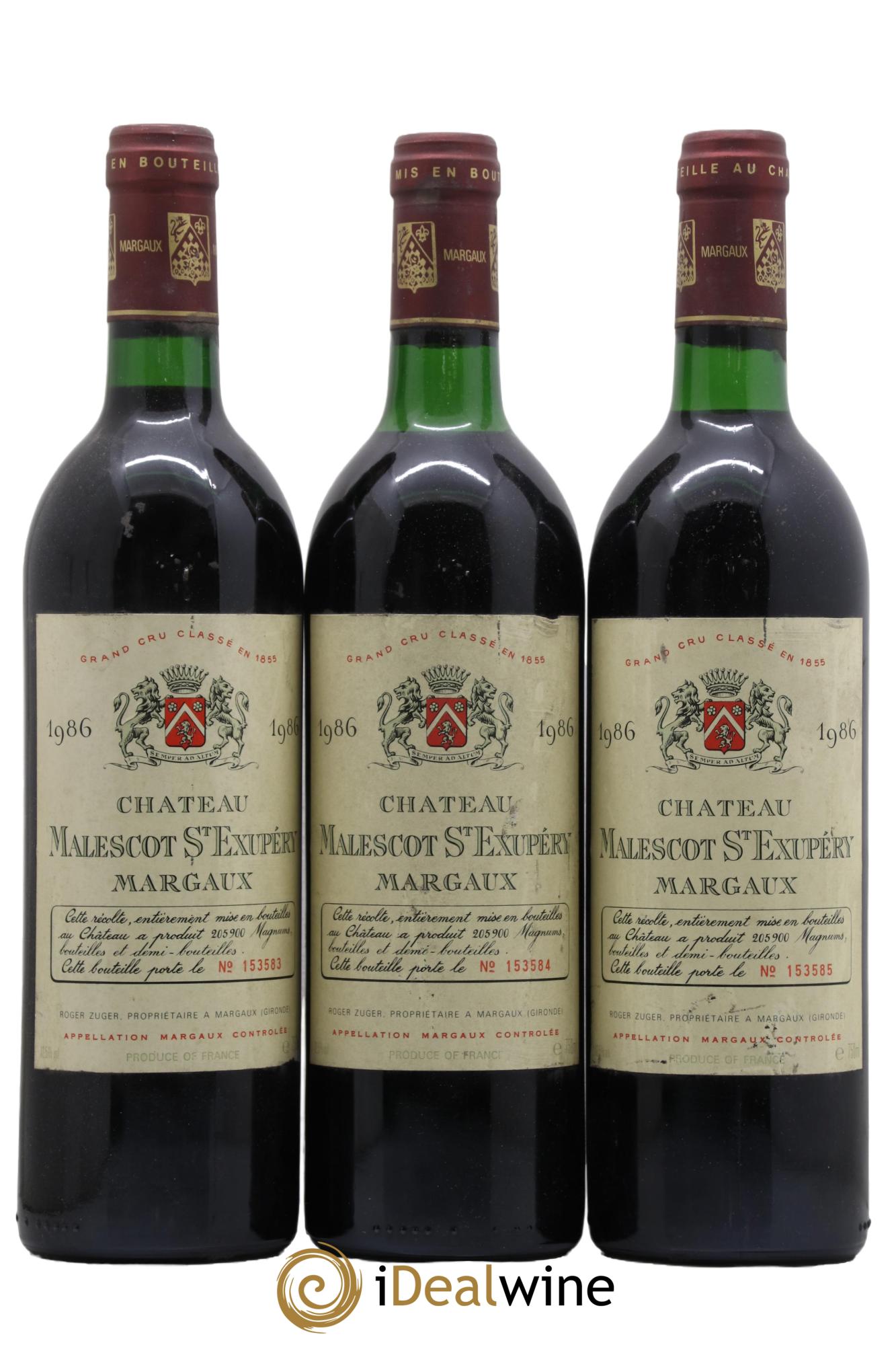 Château Malescot Saint-Exupéry 3ème Grand Cru Classé 1986 - Lot de 3 bouteilles - 0