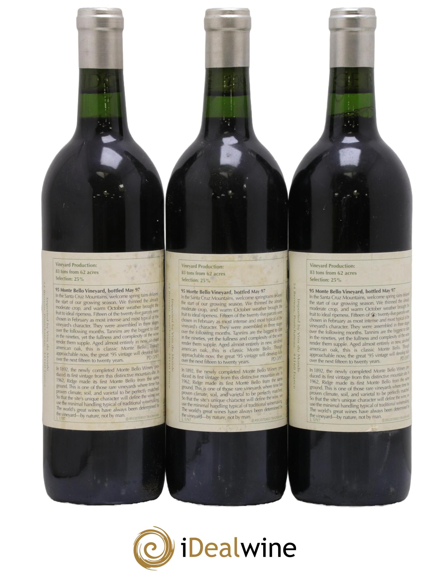 Santa Cruz Mountains Monte Bello Ridge Vineyards 1995 - Posten von 3 Flaschen - 1