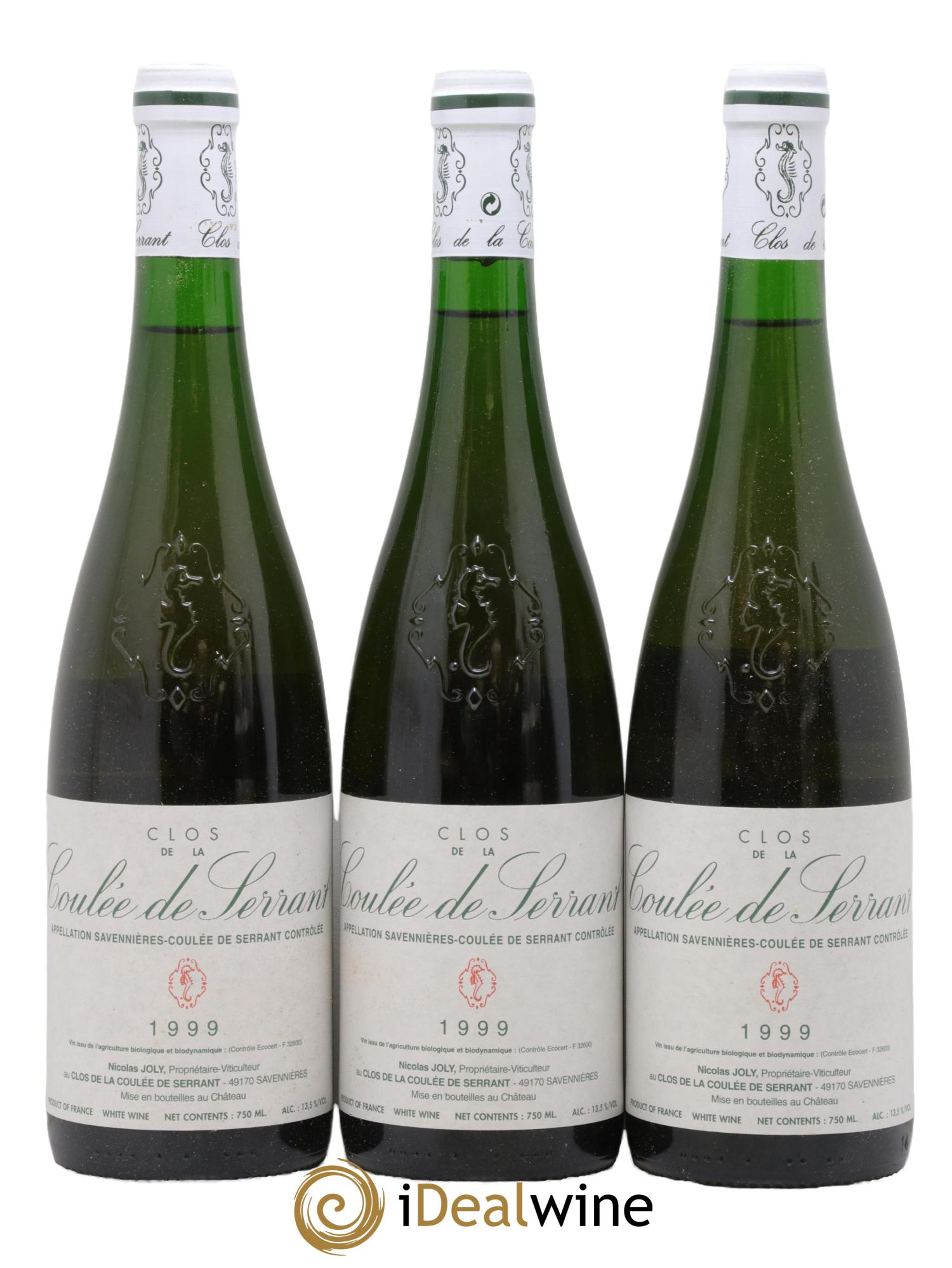 Savennières Clos de la Coulée de Serrant Vignobles de la Coulée de Serrant - Nicolas Joly 1999 - Lotto di 3 bottiglie - 0