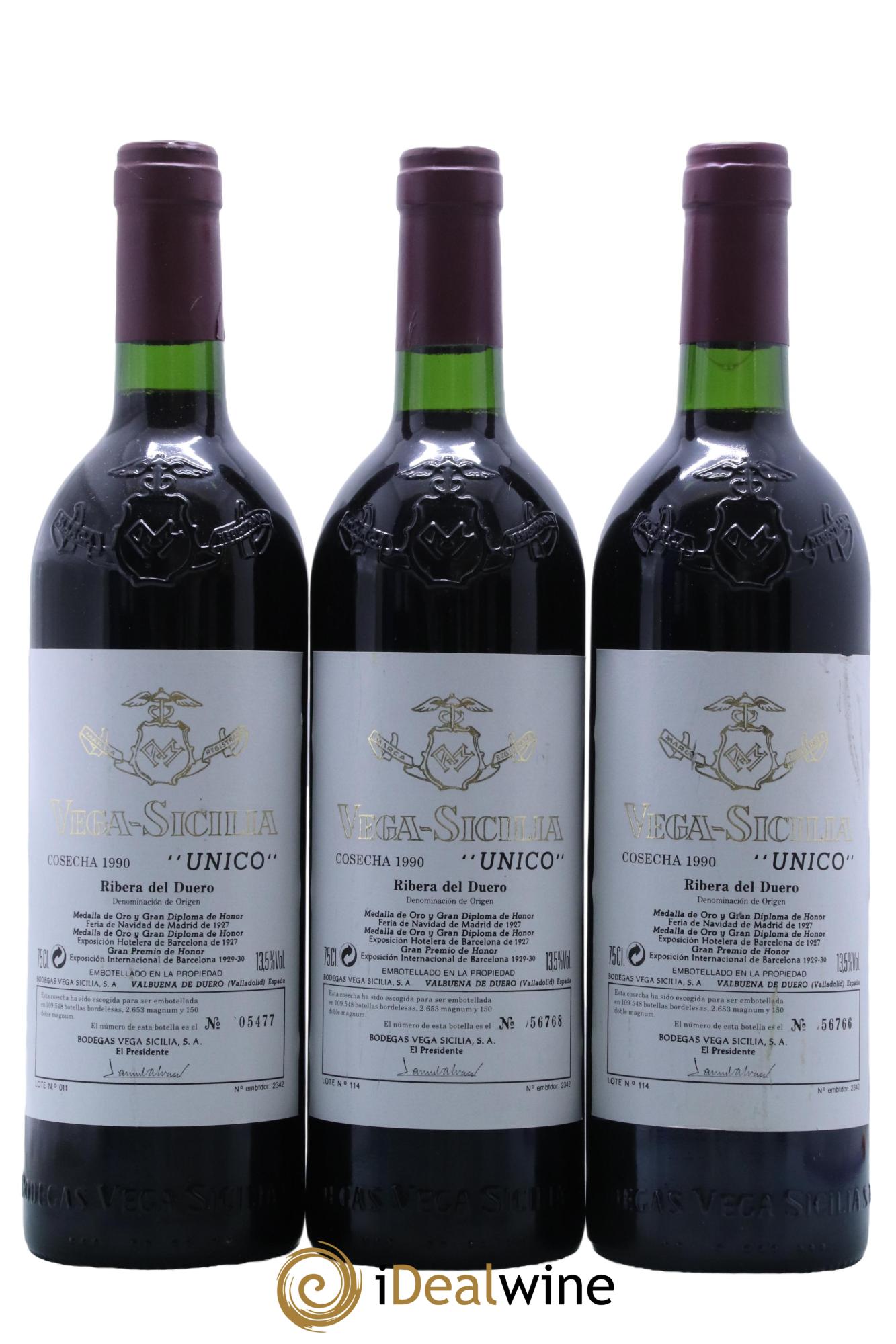 Ribera Del Duero DO Vega Sicilia Unico Famille Alvarez 1990 - Lot de 3 bouteilles - 0