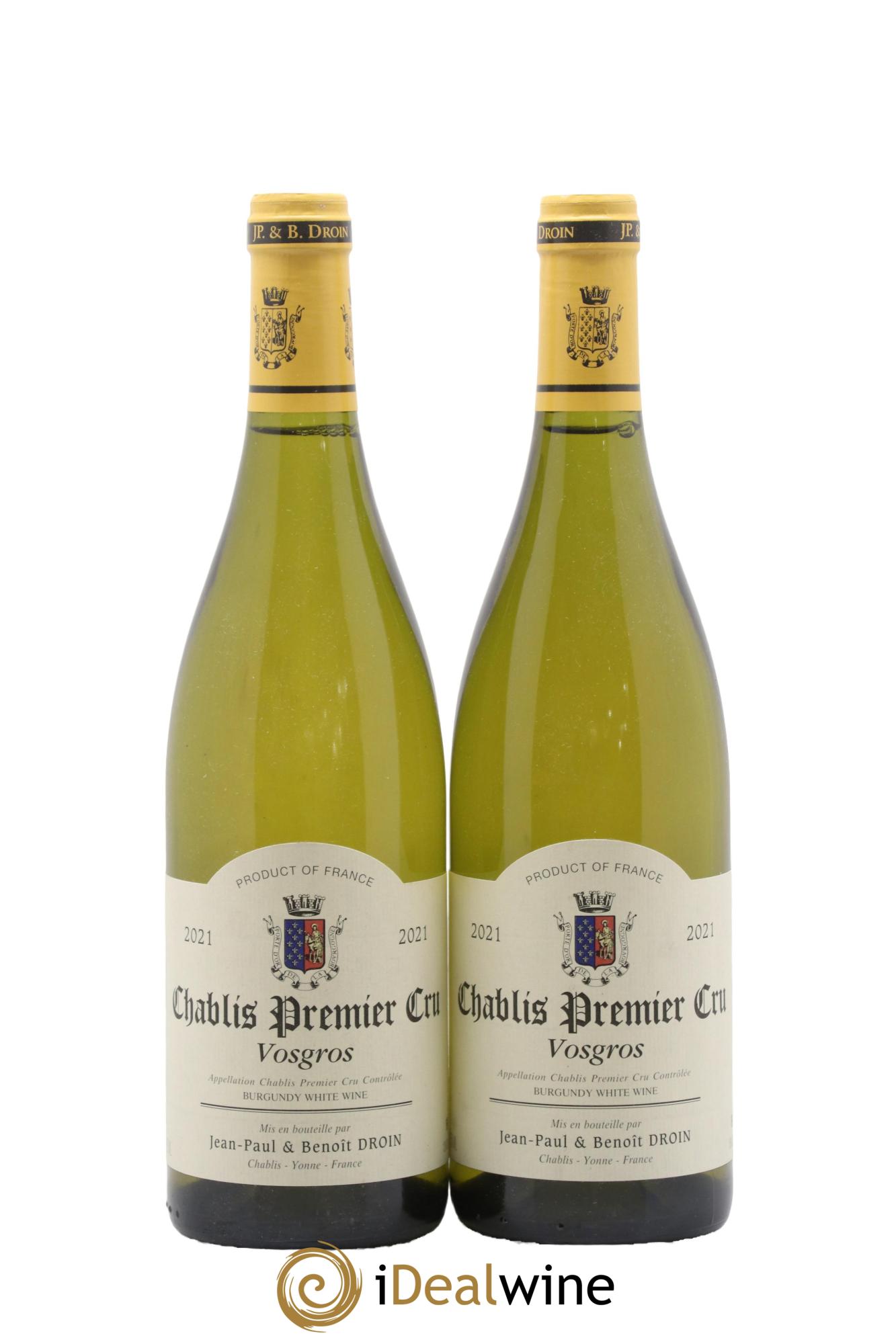 Chablis 1er Cru Vosgros Jean-Paul & Benoît Droin (Domaine) 2021 - Lotto di 2 bottiglie - 0