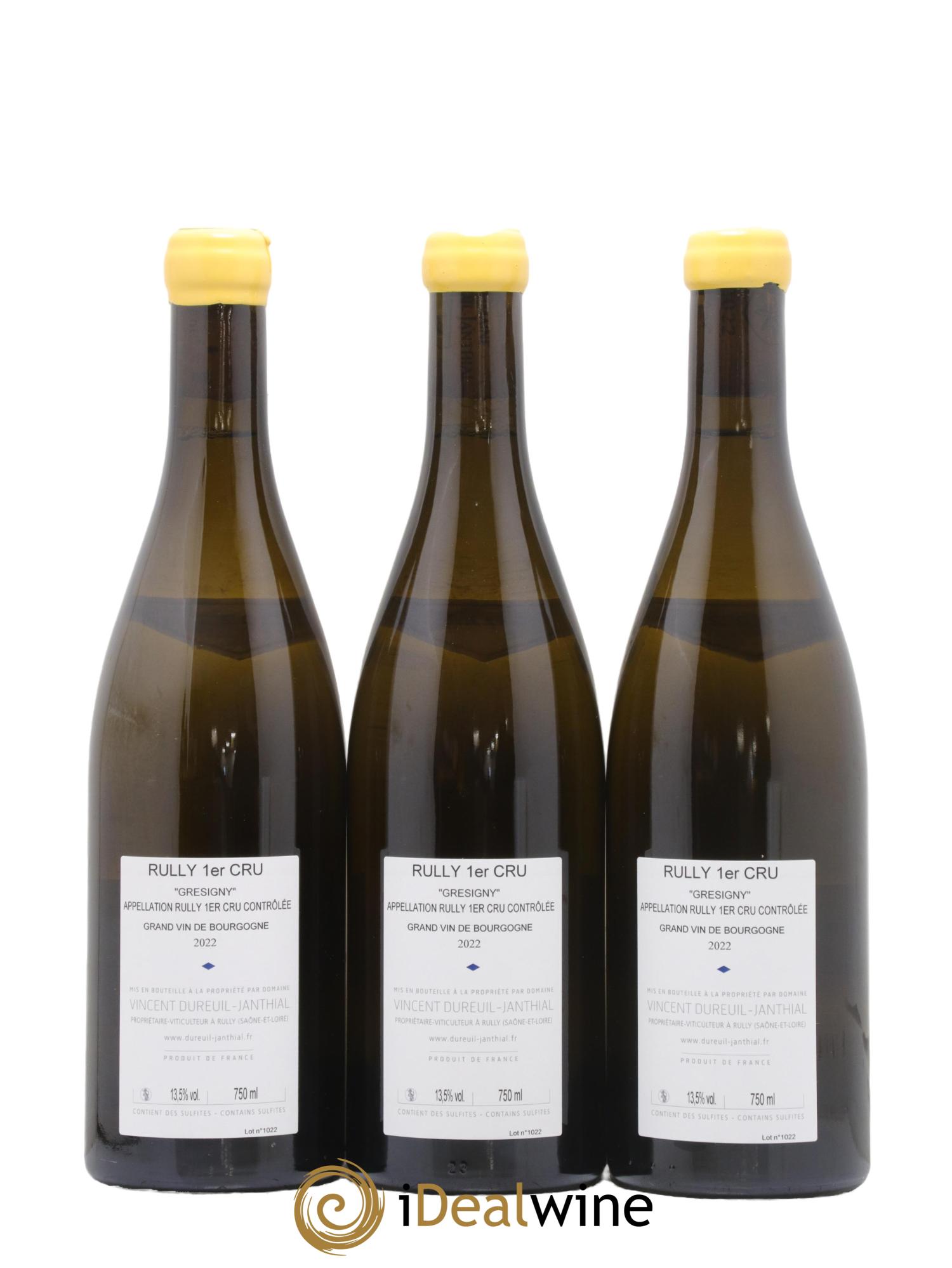 Rully 1er Cru Grésigny Vieilles Vignes Vincent Dureuil-Janthial 2022 - Lotto di 3 bottiglie - 1