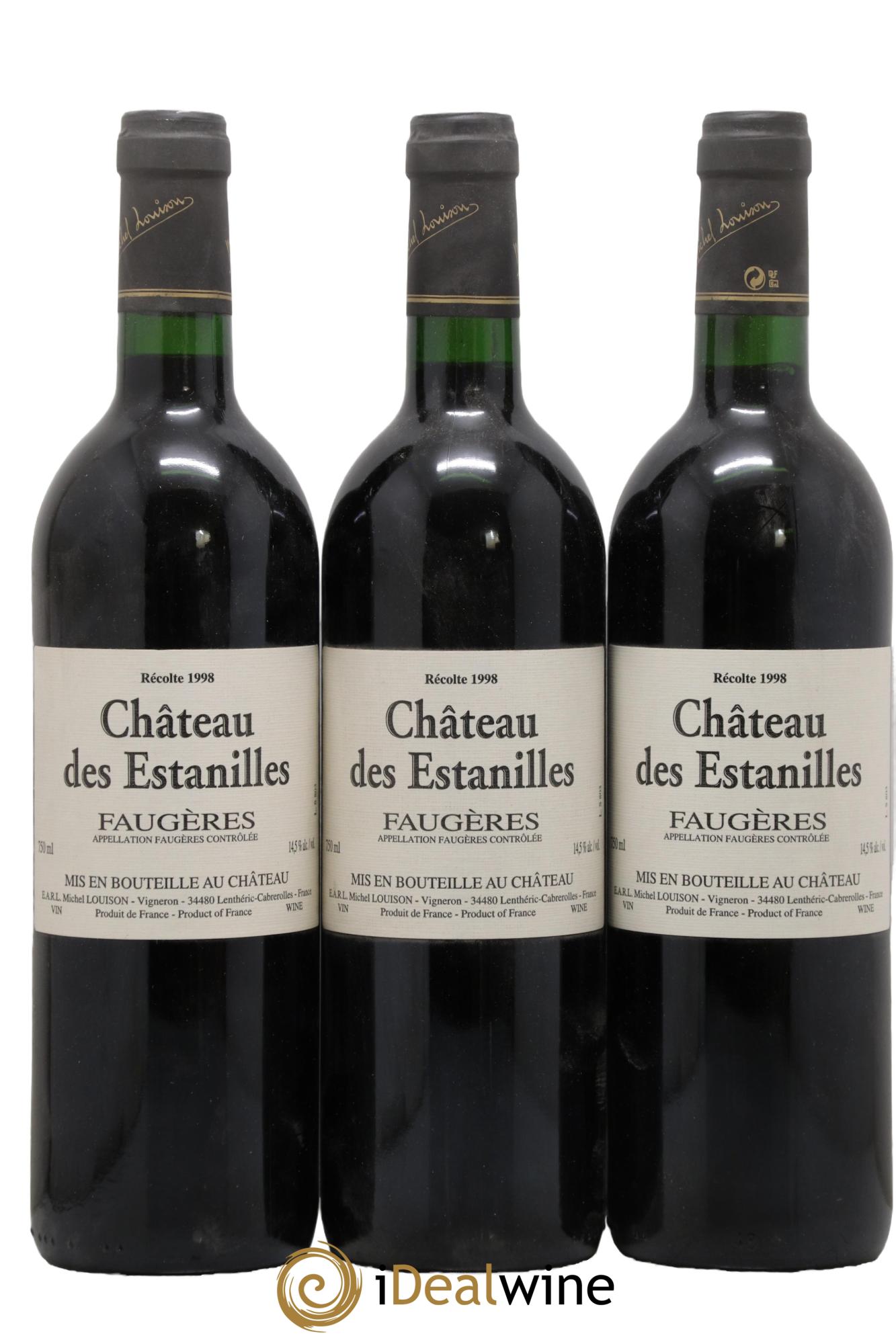 Faugères Château des Estanilles Tradition Michel Louison 1998 - Lot de 3 bouteilles - 0