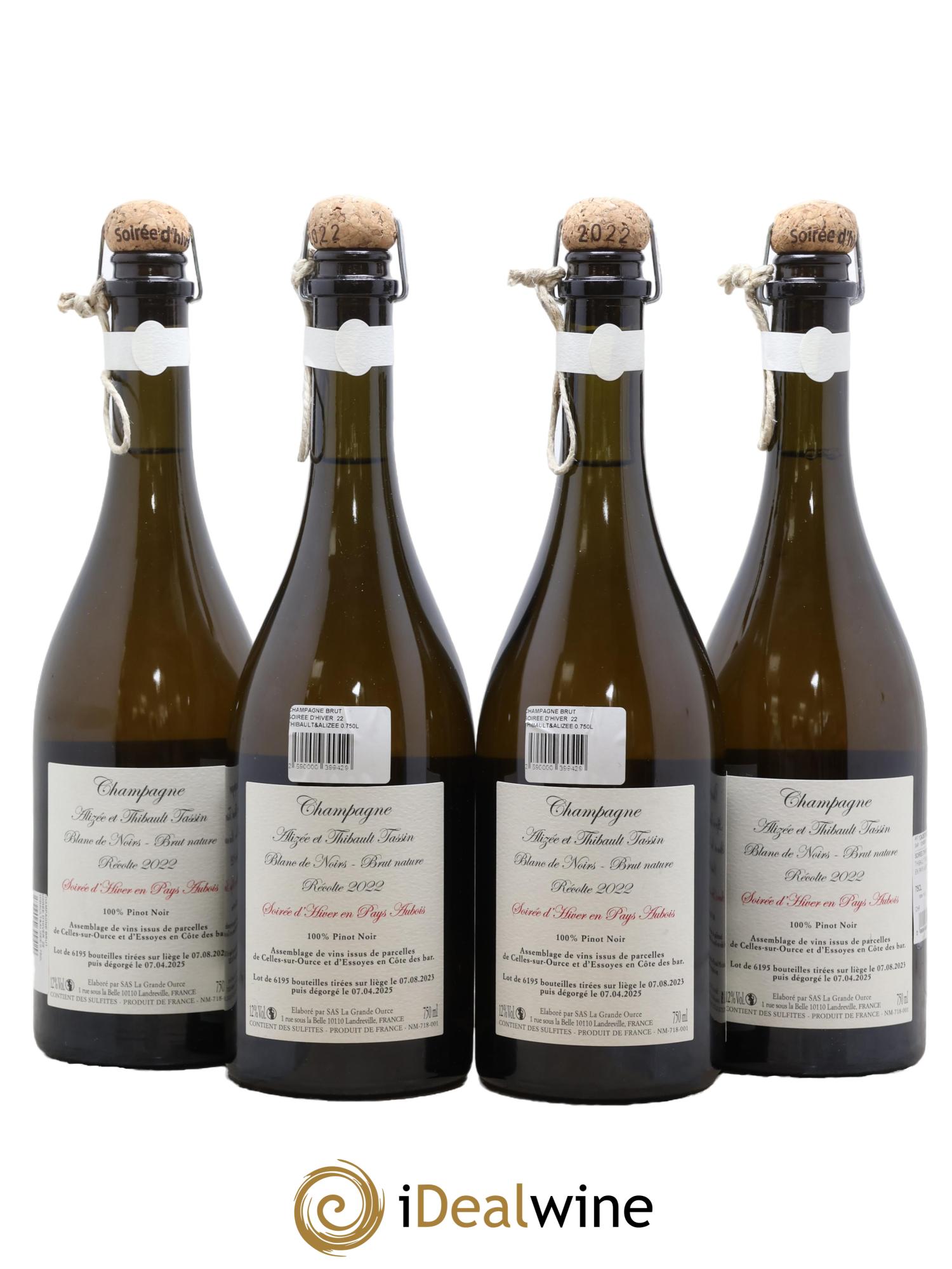Blanc de Noirs Brut Nature Soirée D'hiver en Pays d'Aubois Alizée et Thibault Tassin 2022 - Lot de 4 bouteilles - 1