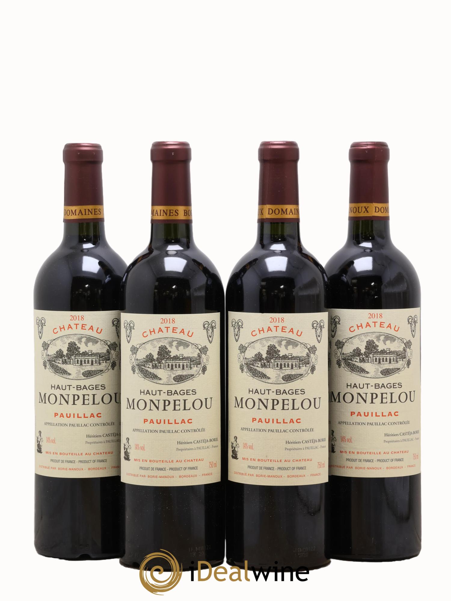 Château Haut Bages Monpelou Cru Bourgeois 2018 - Lot of 4 bottles - 0