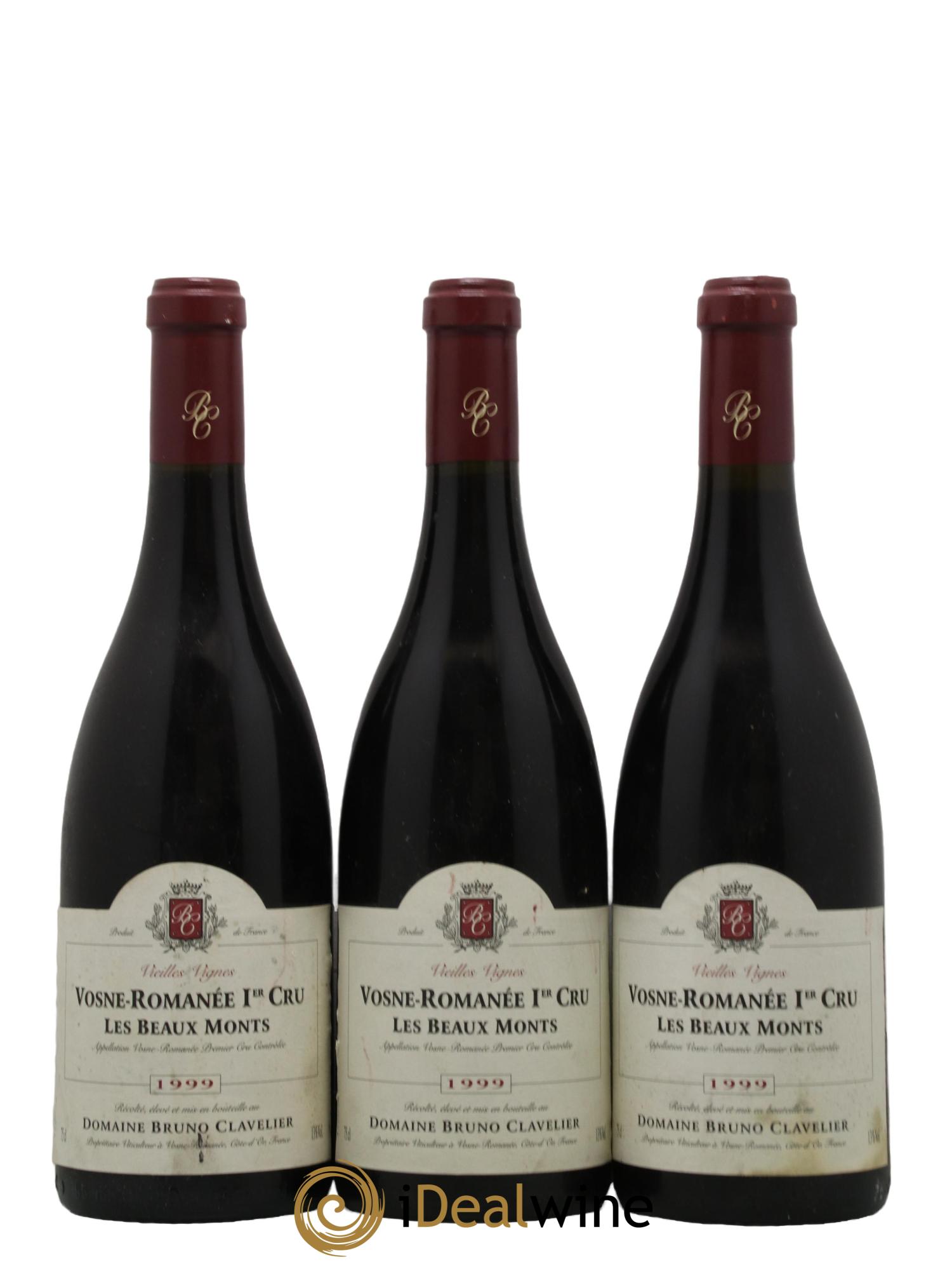 Vosne-Romanée 1er Cru Les Beaux Monts Vieilles vignes Bruno Clavelier 1999 - Lot of 3 bottles - 0