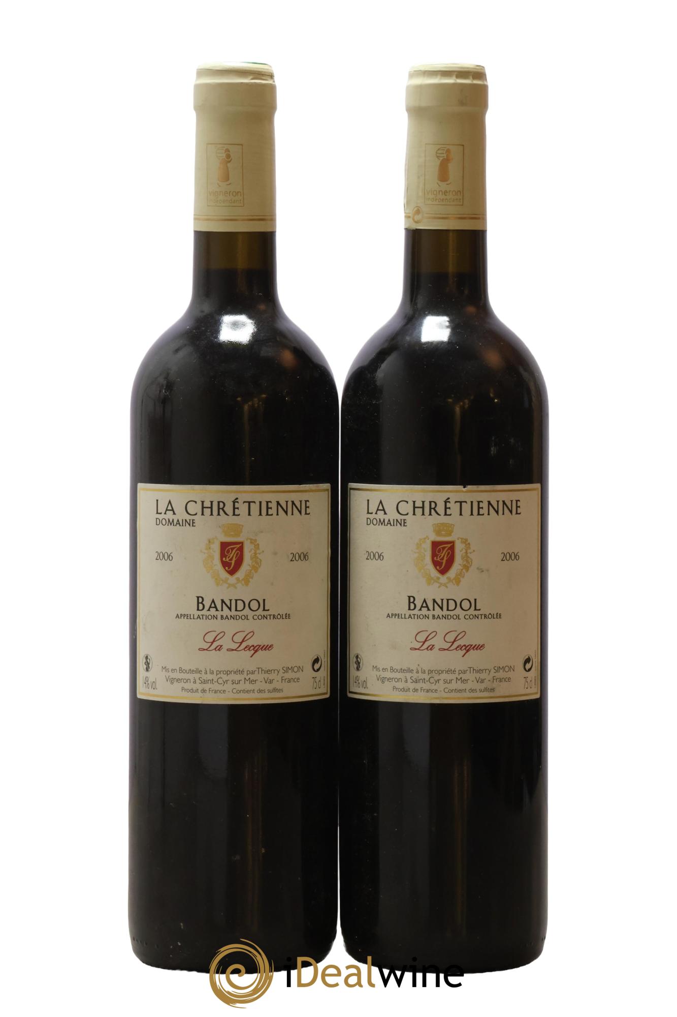 Bandol La Lecque Domaine La Chrétienne Thierry Simon 2006 - Lot de 2 bouteilles - 0