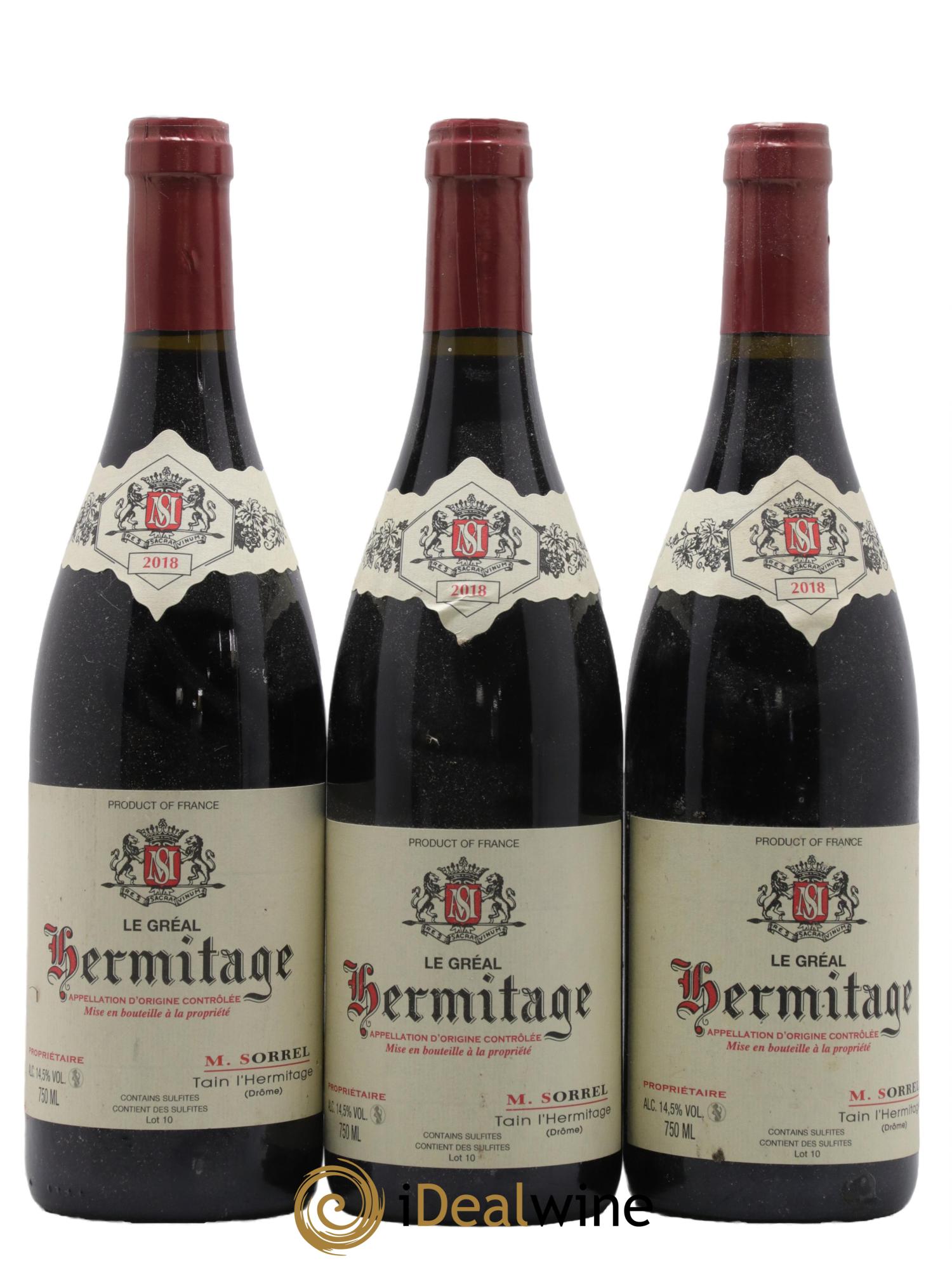 Hermitage Le Gréal Marc Sorrel 2018 - Lot of 3 bottles - 0