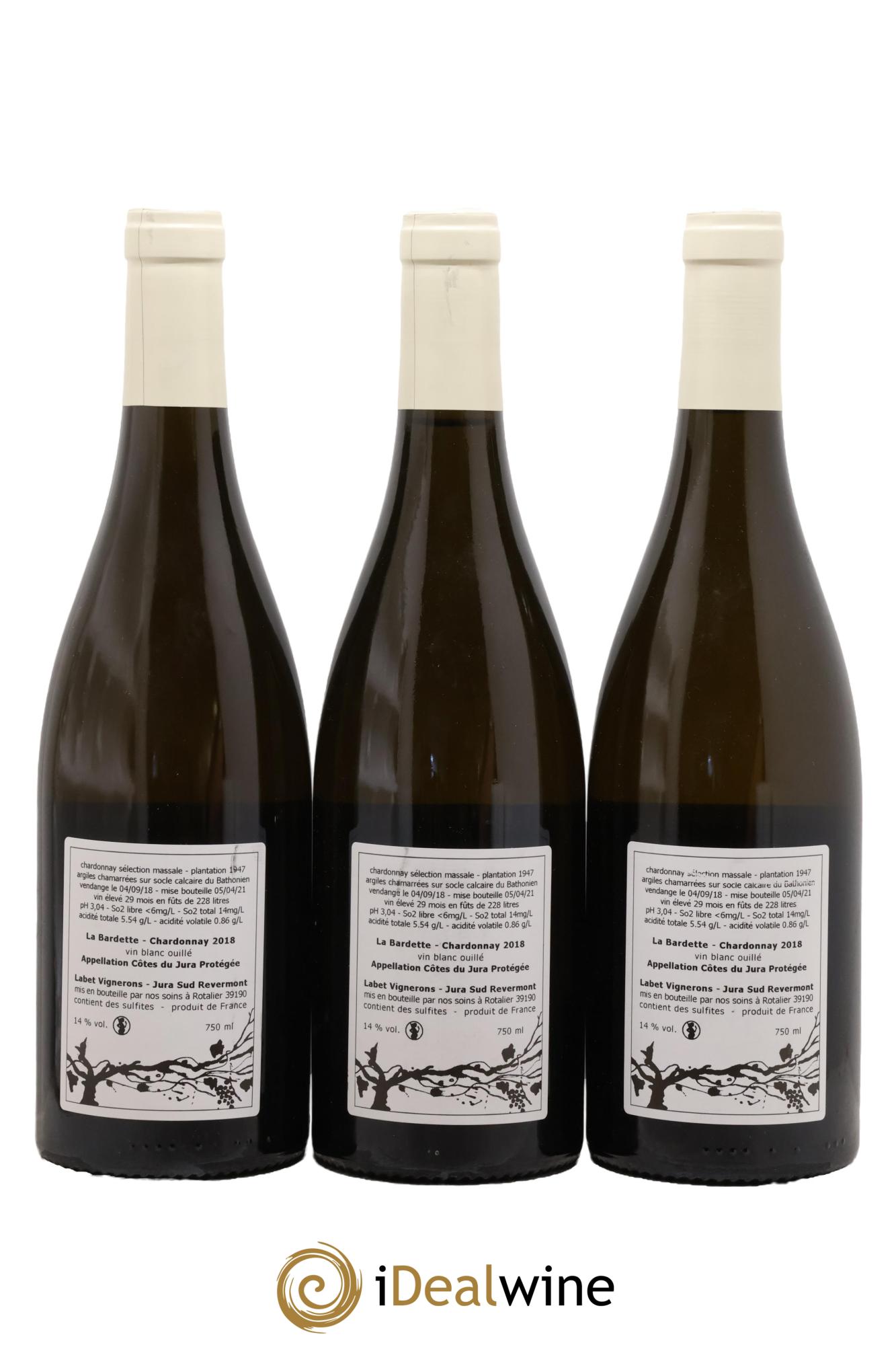 Côtes du Jura Chardonnay La Bardette Romain - Julien - Charline Labet 2018 - Lot de 3 bouteilles - 1