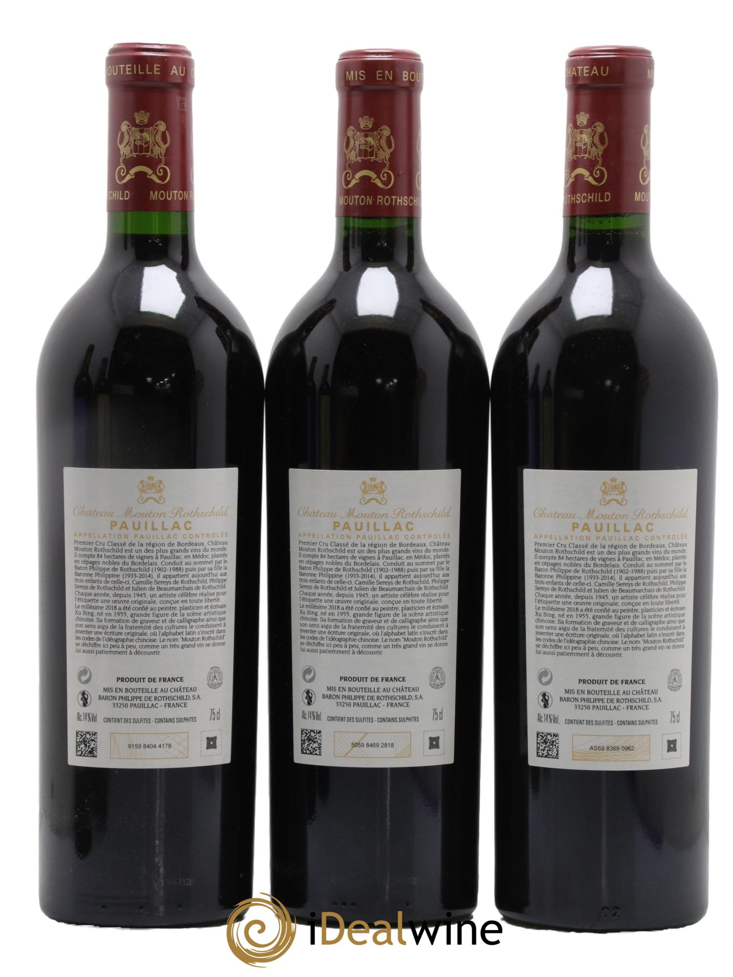 Château Mouton Rothschild 1er Grand Cru Classé  2018 - Lot de 3 bouteilles - 1