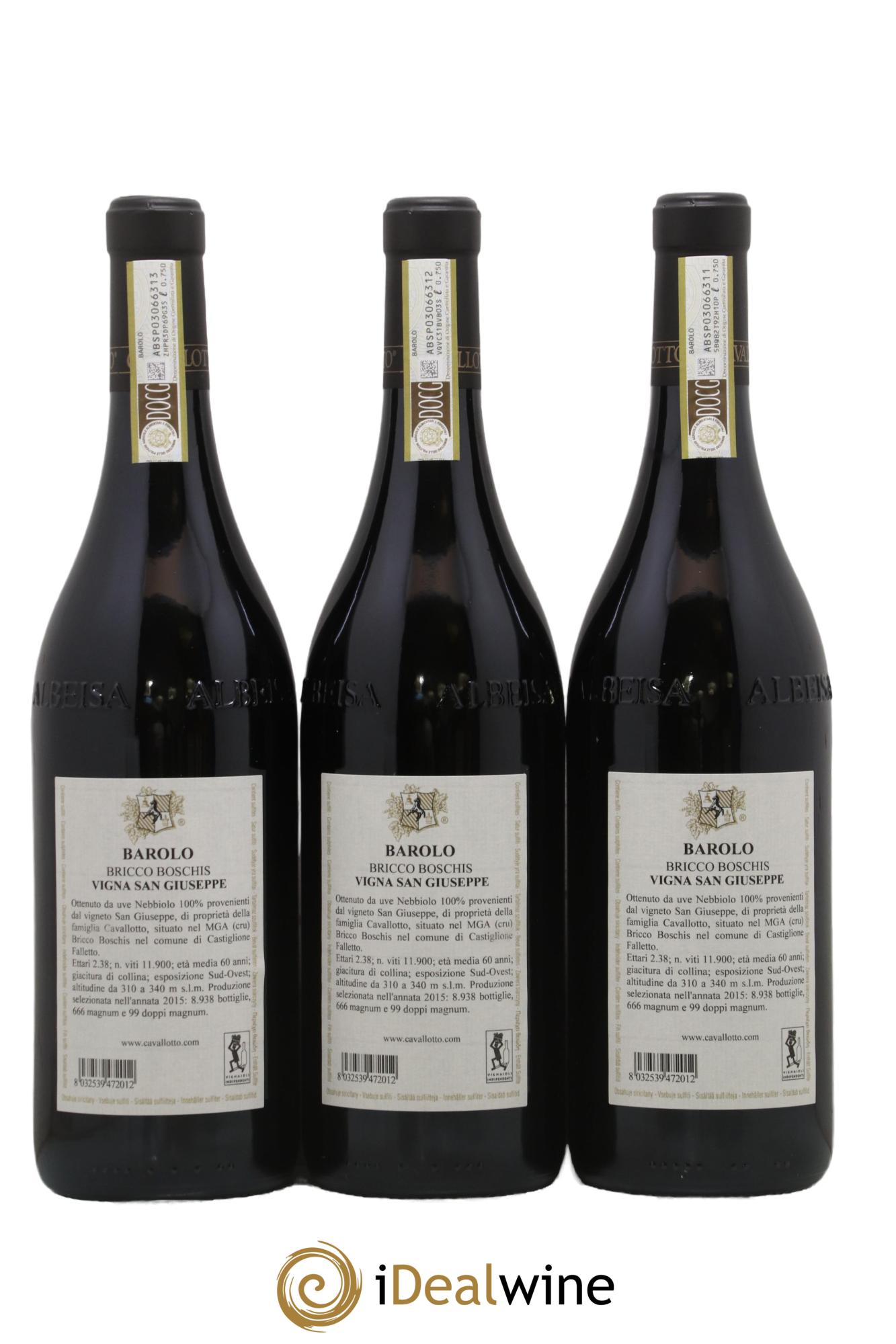 Barolo DOCG Riserva Bricco Boschis Vigna San Giuseppe Cavallotto 2015 - Lot de 3 bouteilles - 1