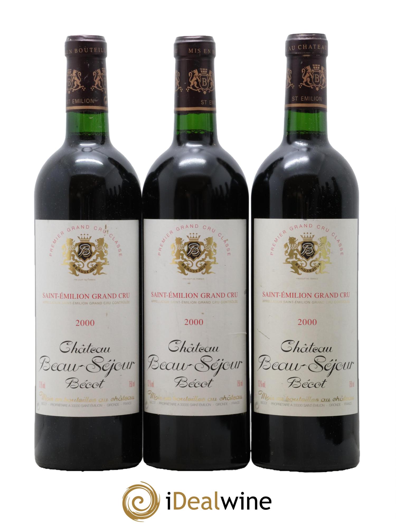 Château Beau-Séjour Bécot 1er Grand Cru Classé B 2000 - Lot de 3 bouteilles - 0