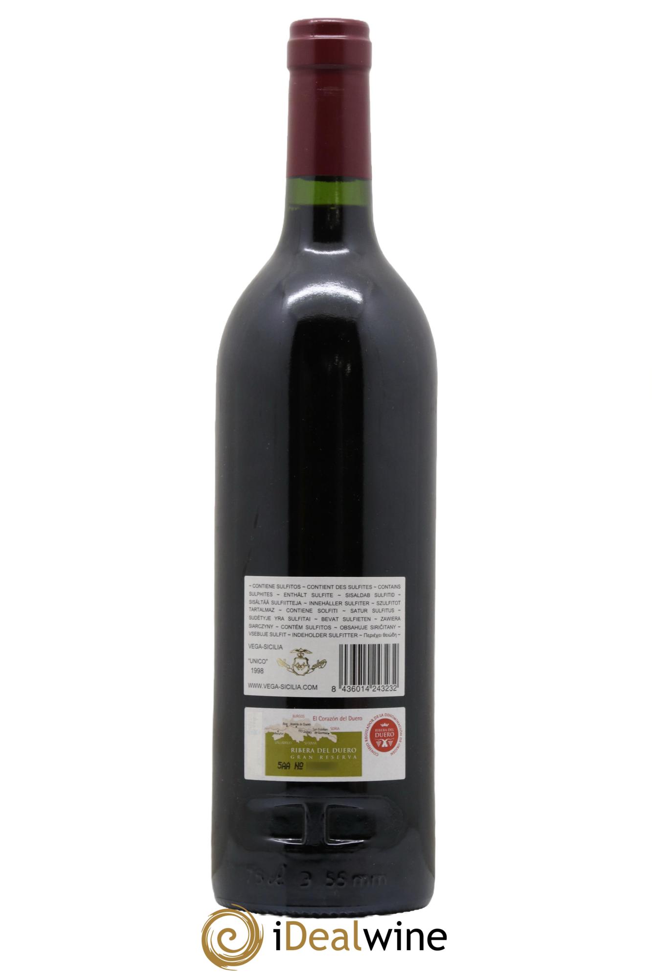 Ribera Del Duero DO Vega Sicilia Unico Famille Alvarez 1998 - Lot de 1 bouteille - 1
