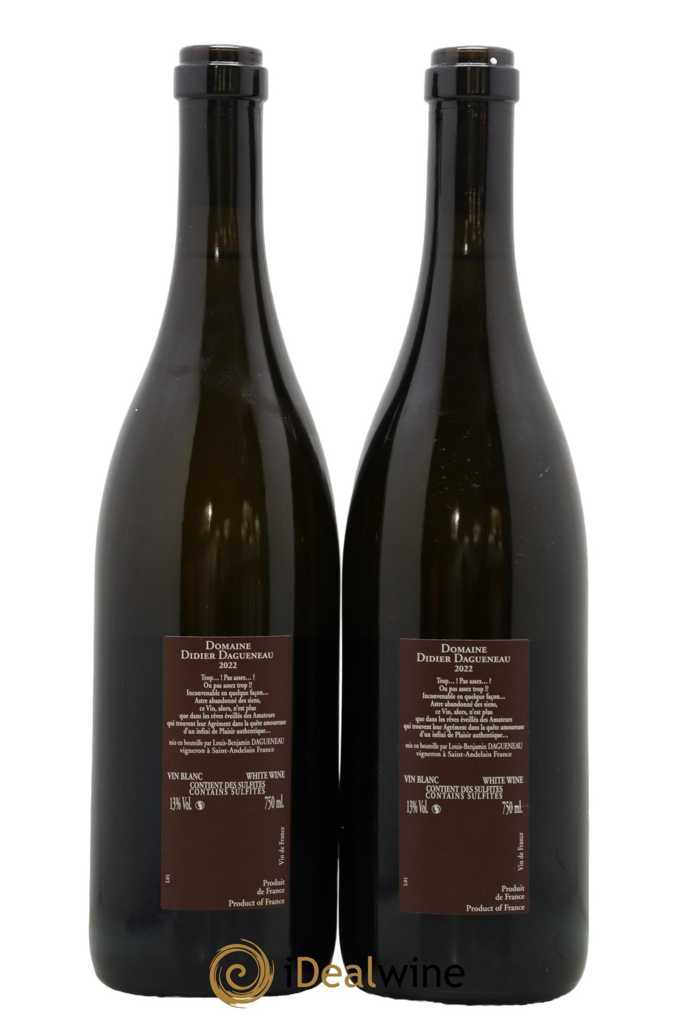 Vin de France (anciennement Pouilly-Fumé) Pur Sang Dagueneau (Domaine Didier - Louis-Benjamin) 2022 - Posten von 2 Flaschen - 1