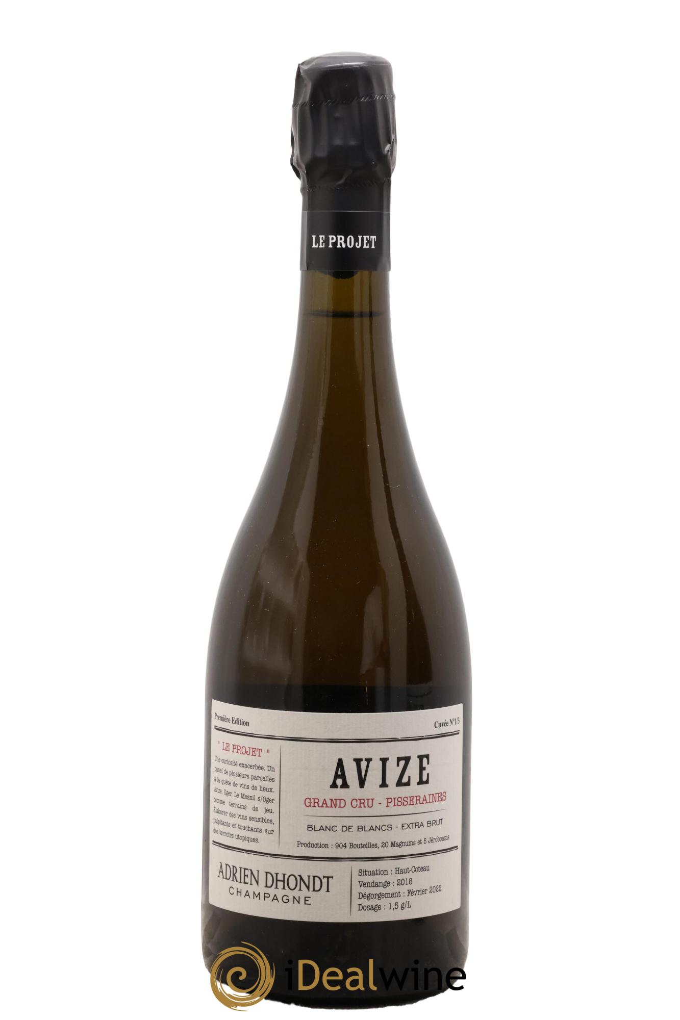 Champagne Avize Grand Cru Pisseraines Adrien Dhondt 2018 - Lot de 1 bouteille - 0