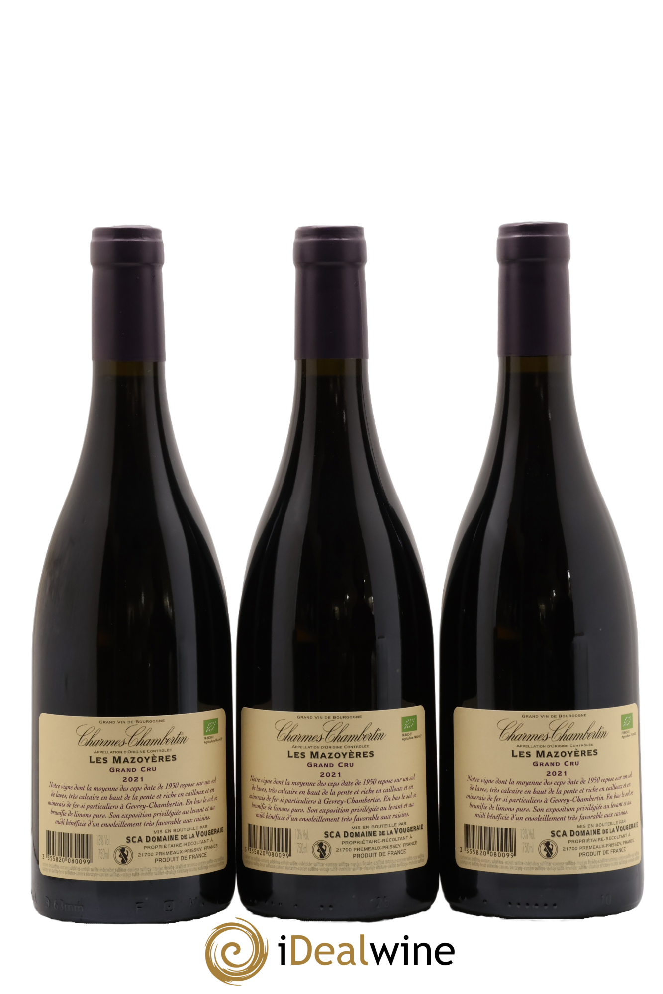 Charmes-Chambertin Grand Cru Les Mazoyères La Vougeraie 2021 - Lot de 3 bouteilles - 1
