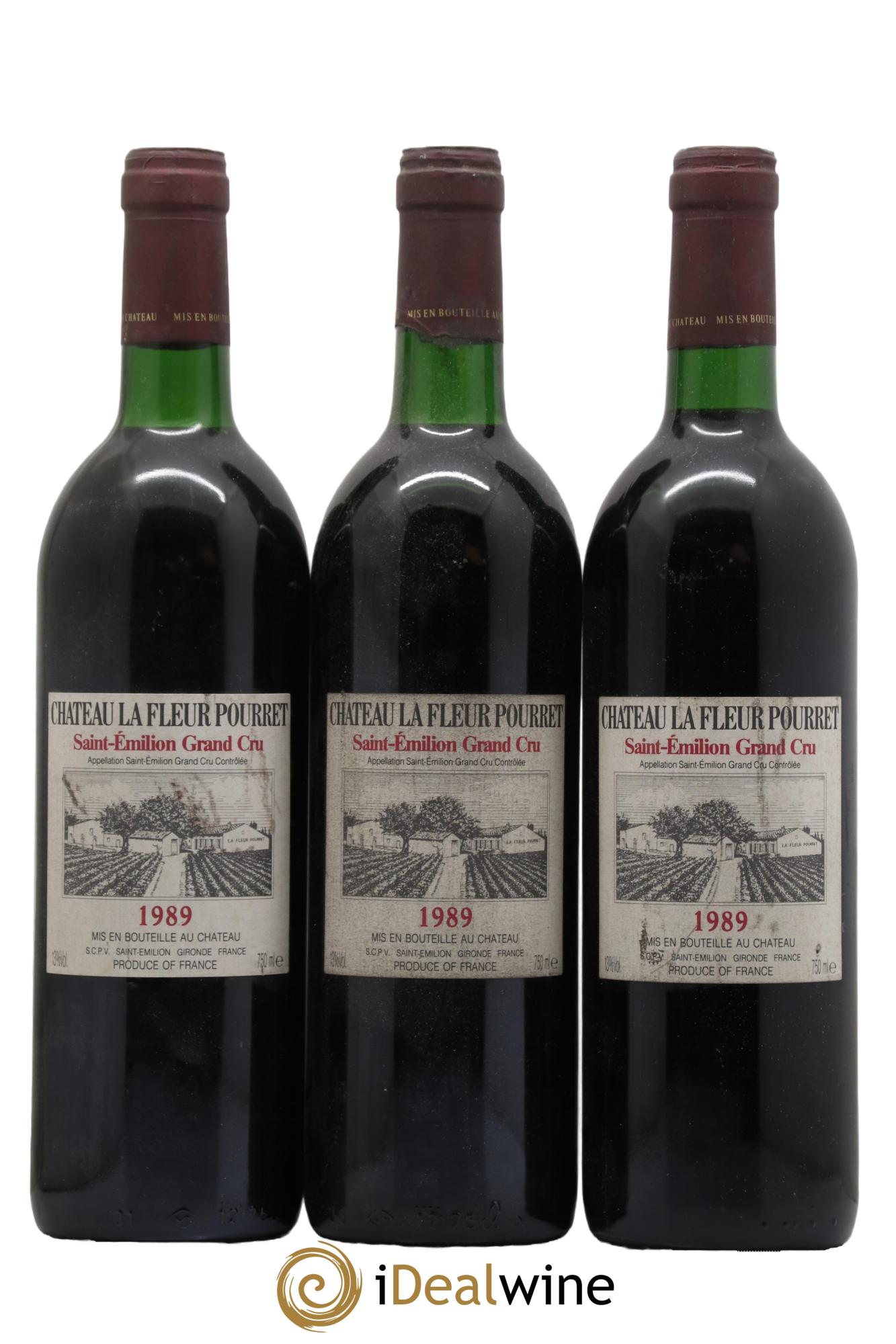 Saint-Émilion Grand Cru Chateau La Fleur Pourret 1989 - Lot de 3 bouteilles - 0
