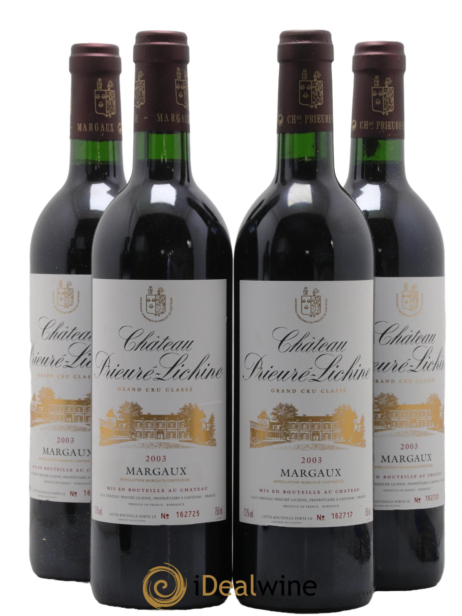 Château Prieuré Lichine 4ème Grand Cru Classé 2003 - Lot de 4 bouteilles - 0