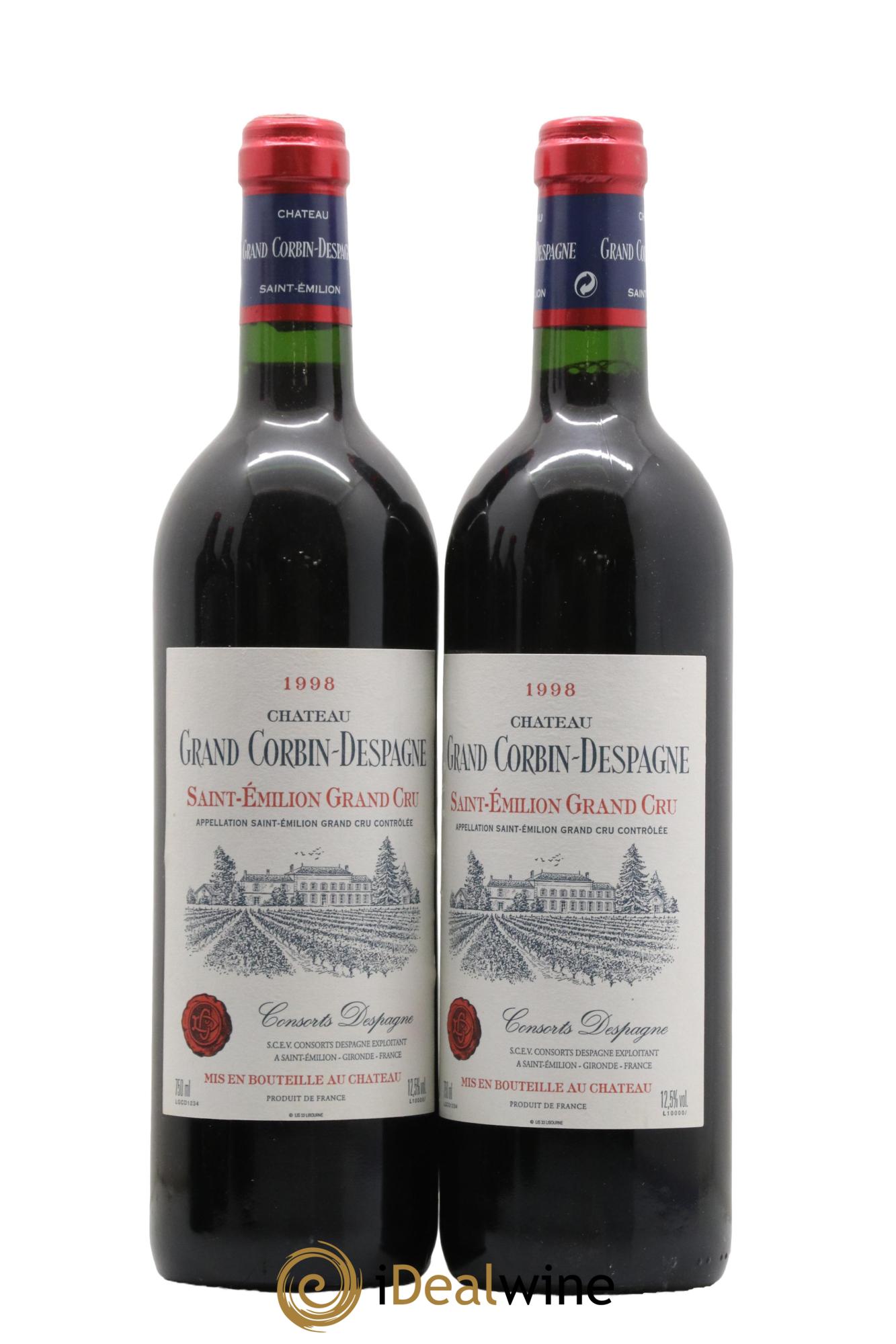Château Grand Corbin Despagne Grand Cru Classé 1998 - Lot de 2 bouteilles - 0