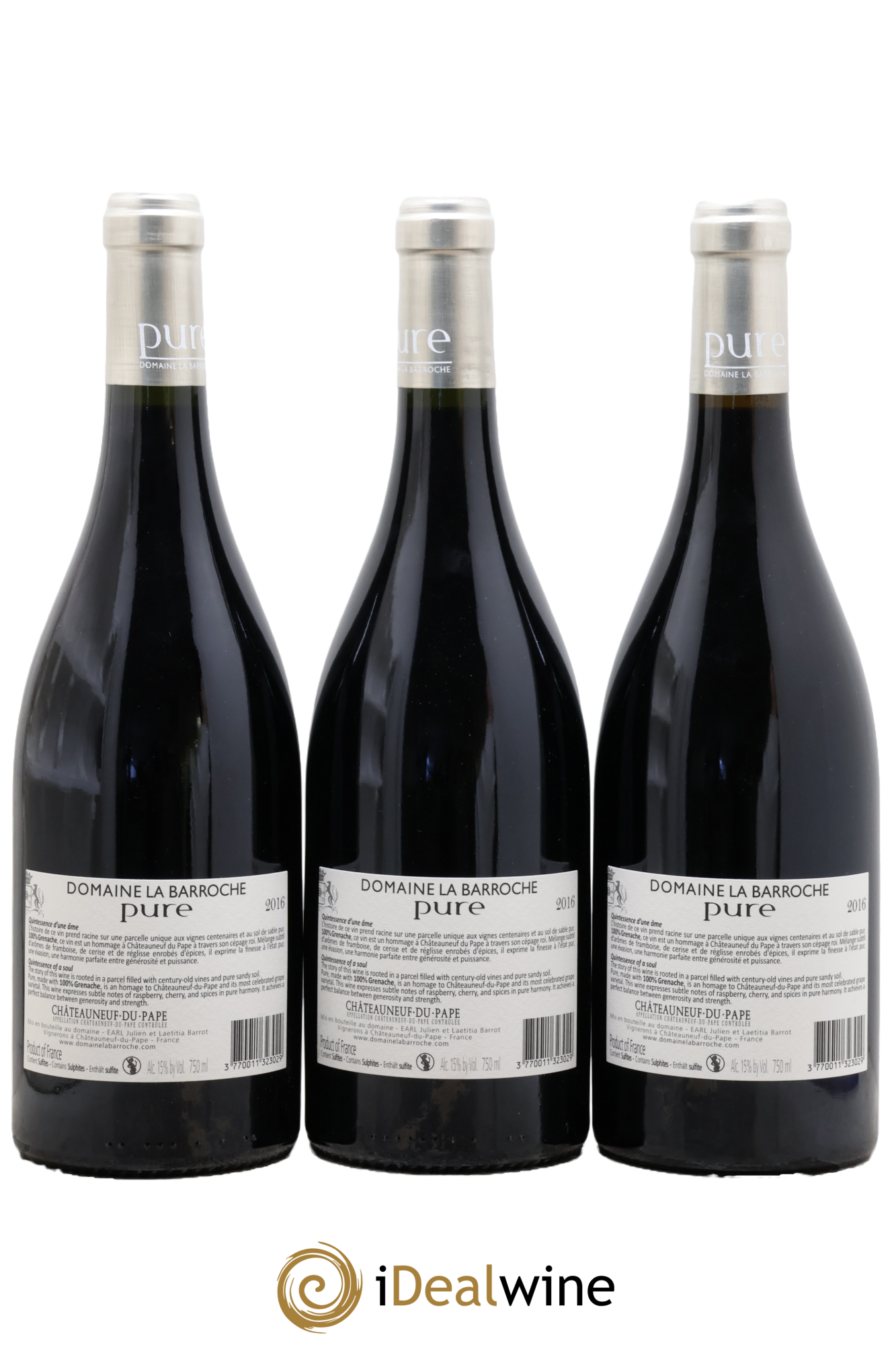Châteauneuf-du-Pape Cuvée Pure Domaine La Barroche 2016 - Lot de 3 bouteilles - 1
