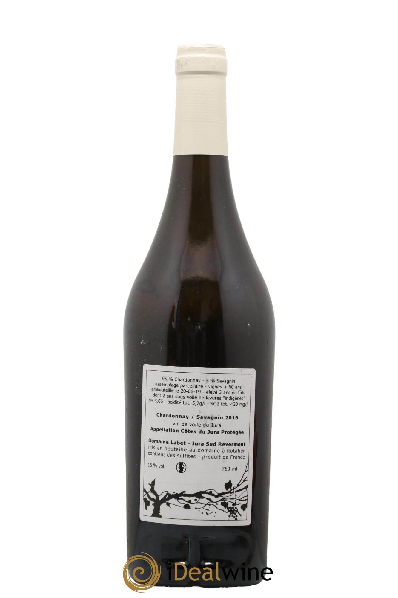 Côtes du Jura Vin de Voile Chardonnay-Savagnin cuvée de garde Romain - Julien - Charline Labet 2016 - Lot de 1 bouteille - 1
