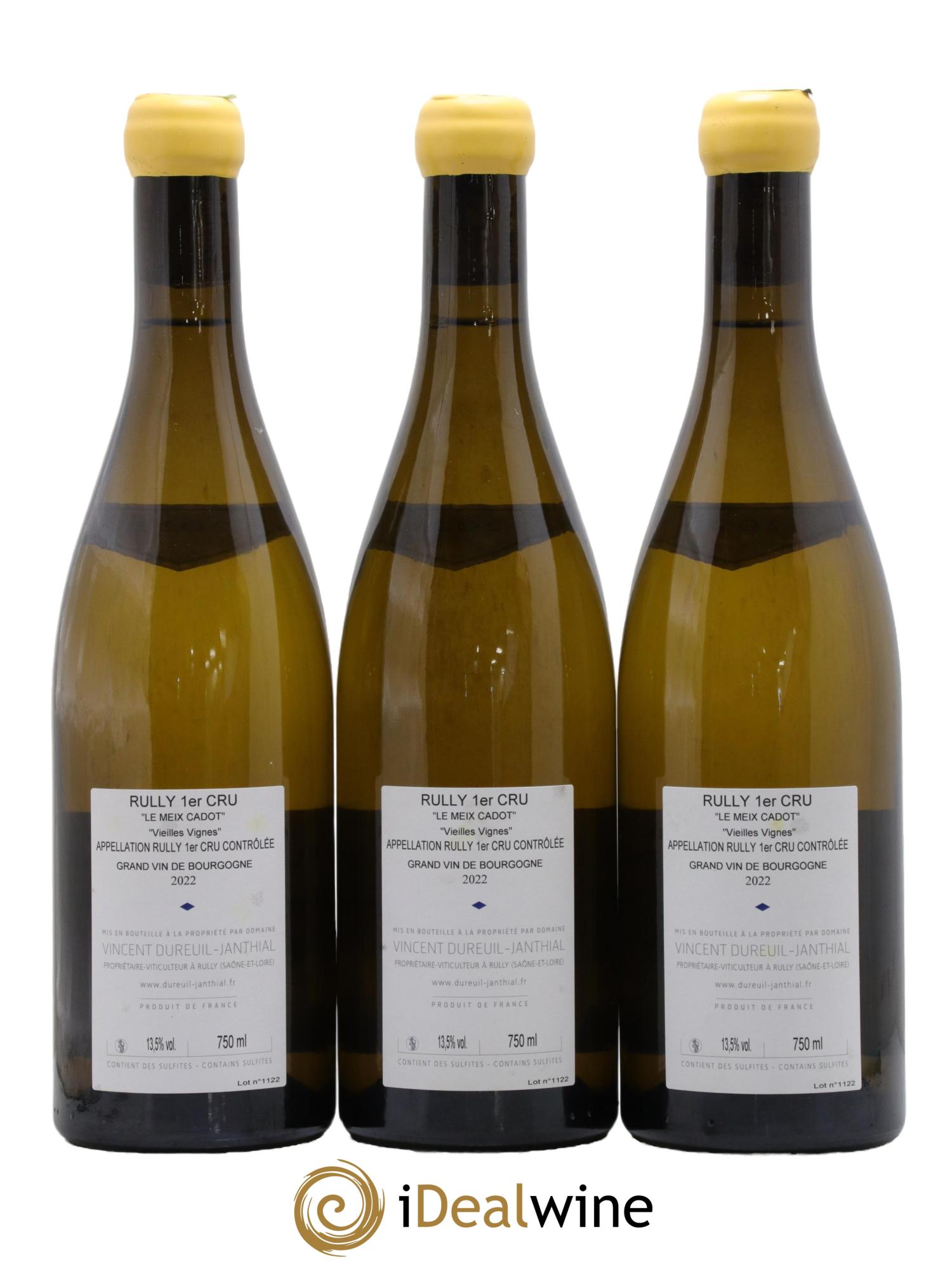 Rully 1er Cru Le Meix Cadot Vieilles Vignes Vincent Dureuil-Janthial 2022 - Lot de 3 bouteilles - 1