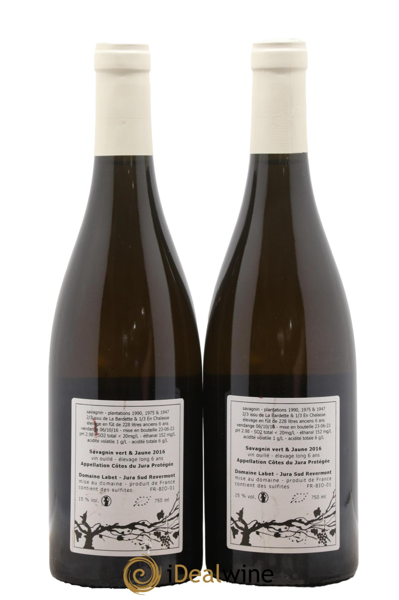 Côtes du Jura Savagnin vert & jaune élevage long Romain - Julien  - Charline Labet 2016 - Lot de 2 bouteilles - 1