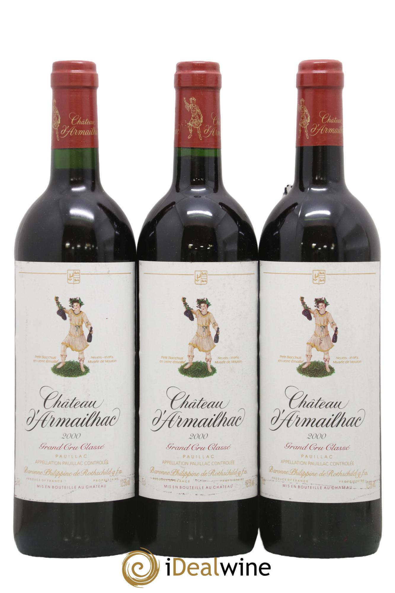 Château d' Armailhac - Mouton Baron(ne) Philippe 5ème Grand Cru Classé 2000 - Lot de 3 bouteilles - 0