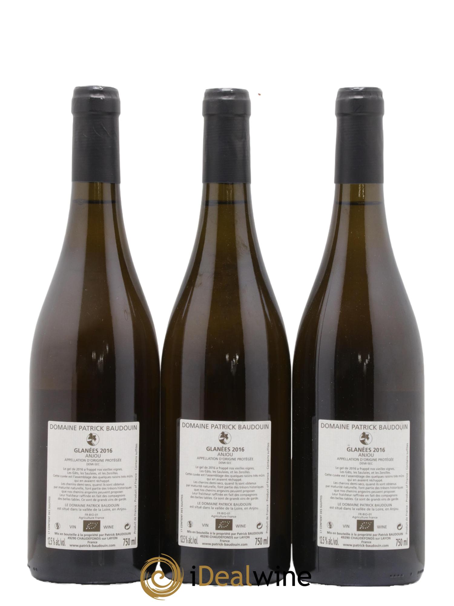 Anjou Les Glanées Patrick Baudouin 2016 - Lot of 3 bottles - 1